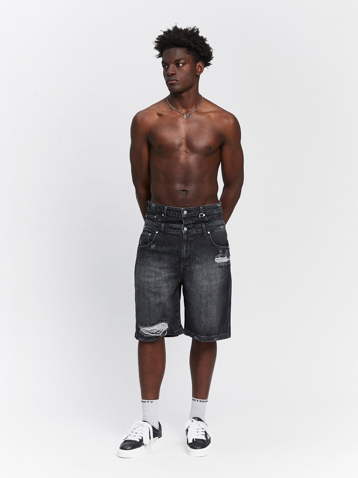 LAYERED JORTS - WASHED GREY