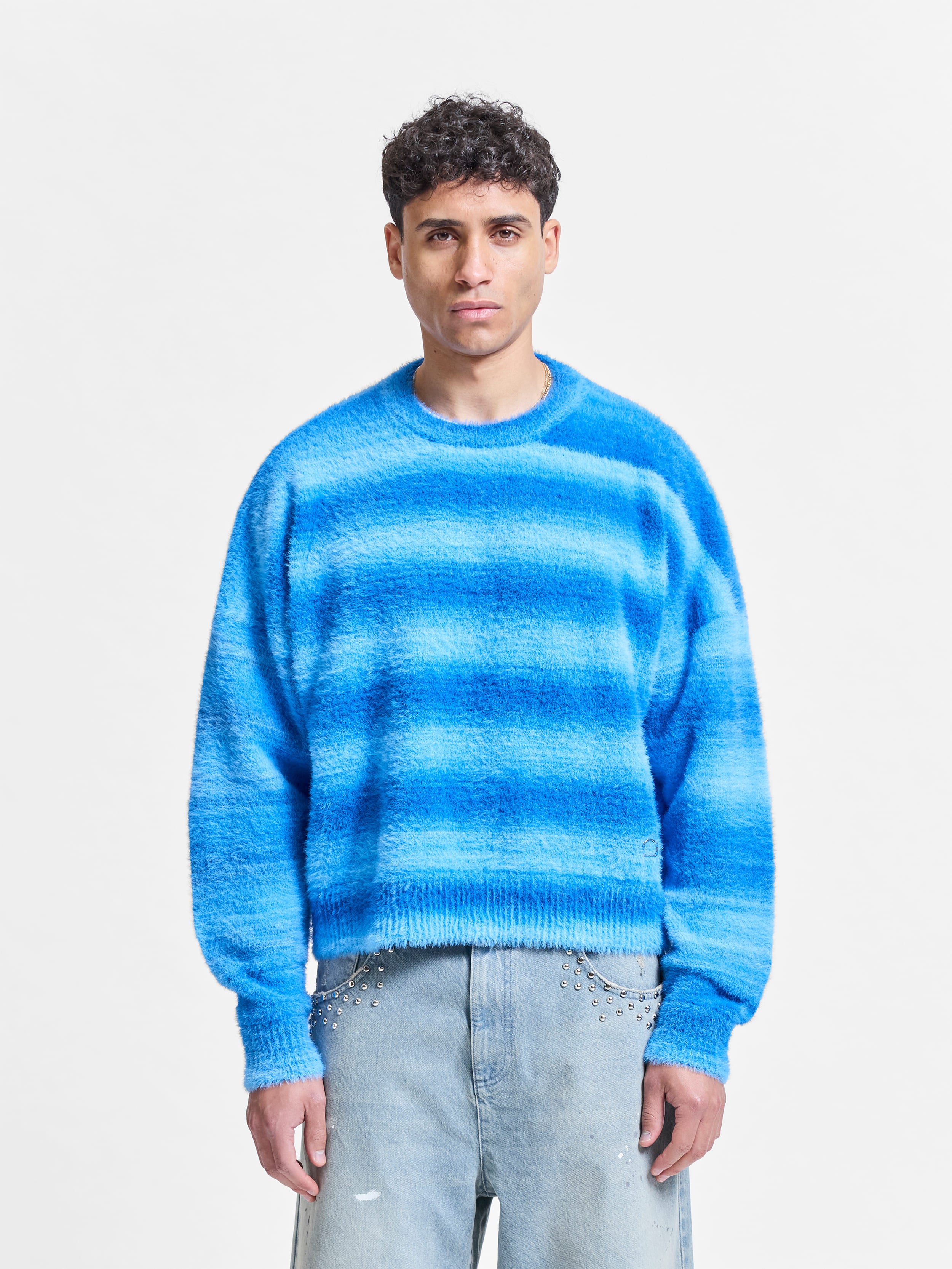 FURRY KNIT SWEATER - FADED BLUE