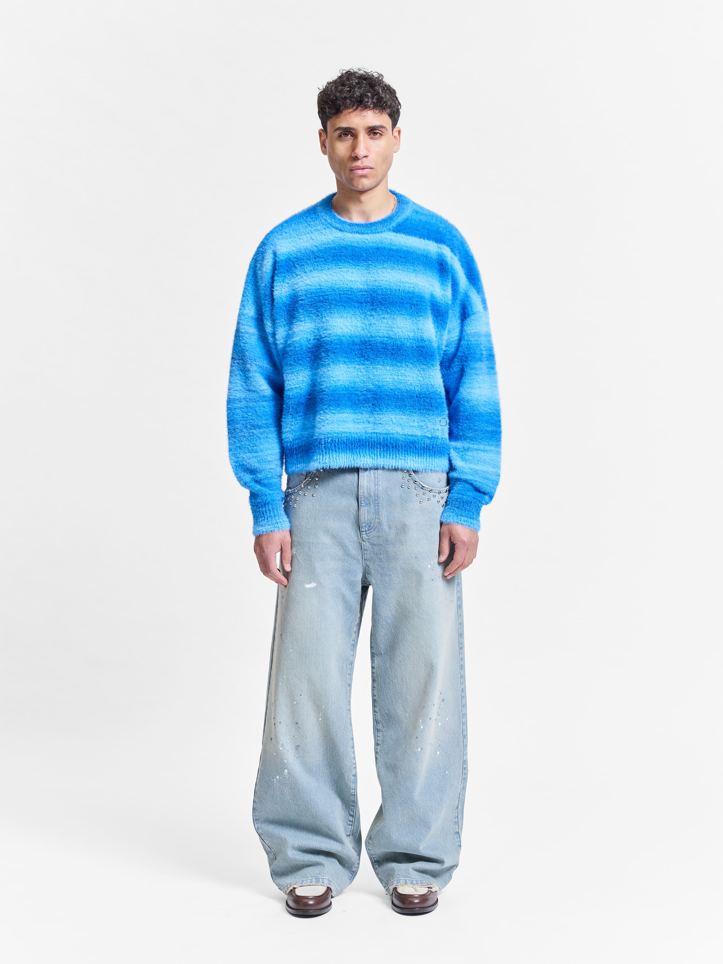 FURRY KNIT SWEATER - FADED BLUE