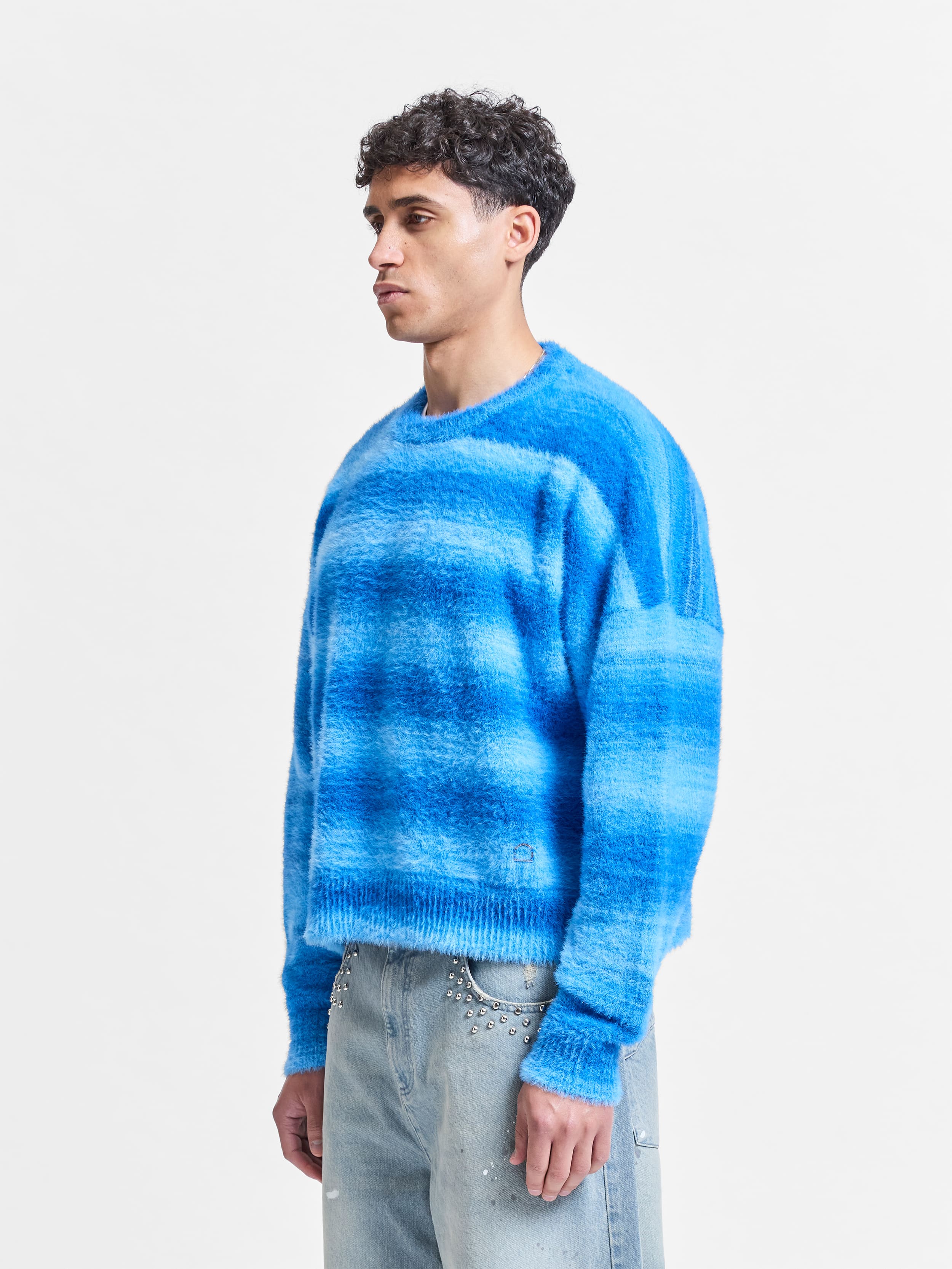 FURRY KNIT SWEATER - FADED BLUE