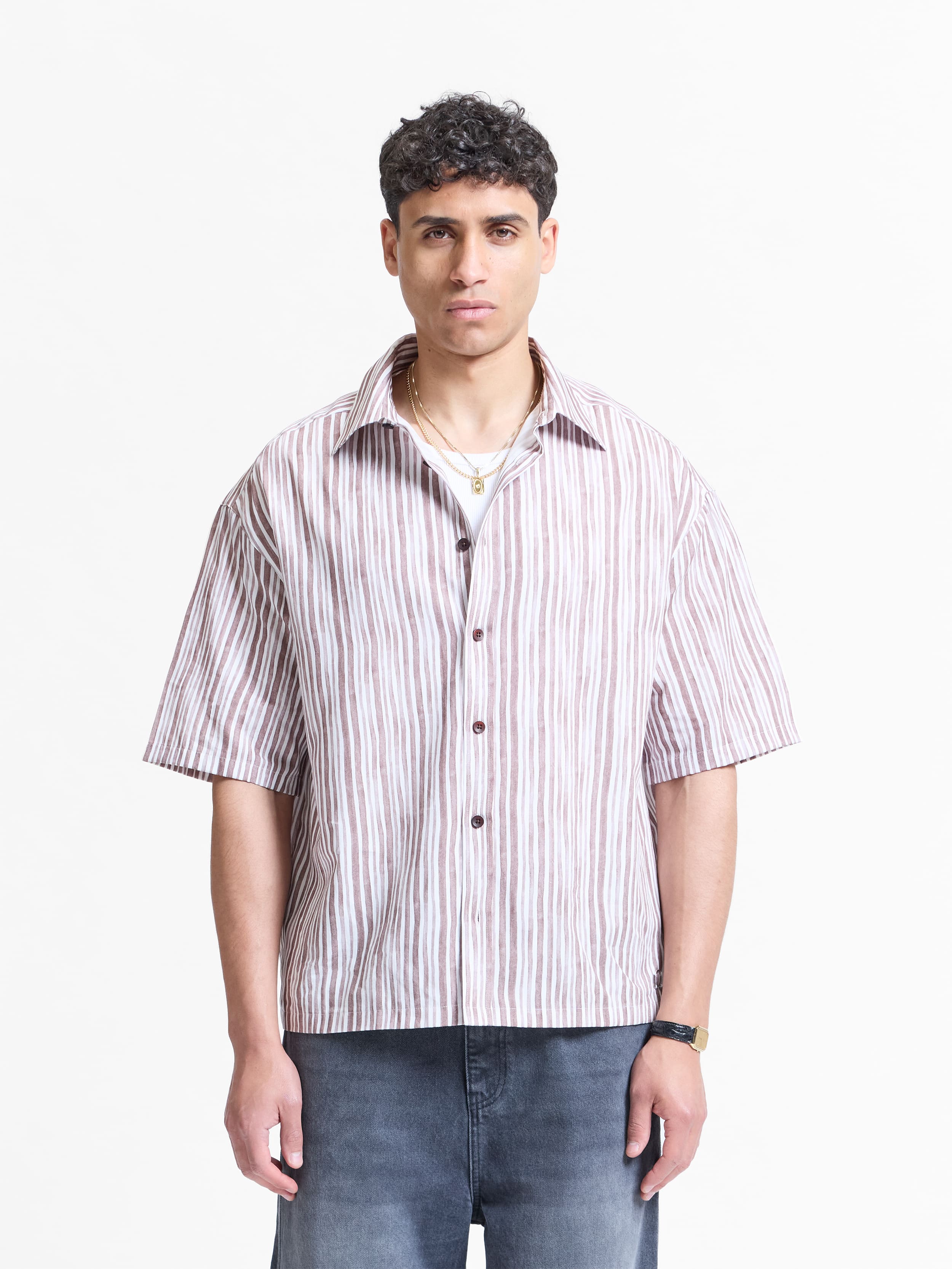 WATERCOLOR SHORT SLEEVE SHIRT - BROWN