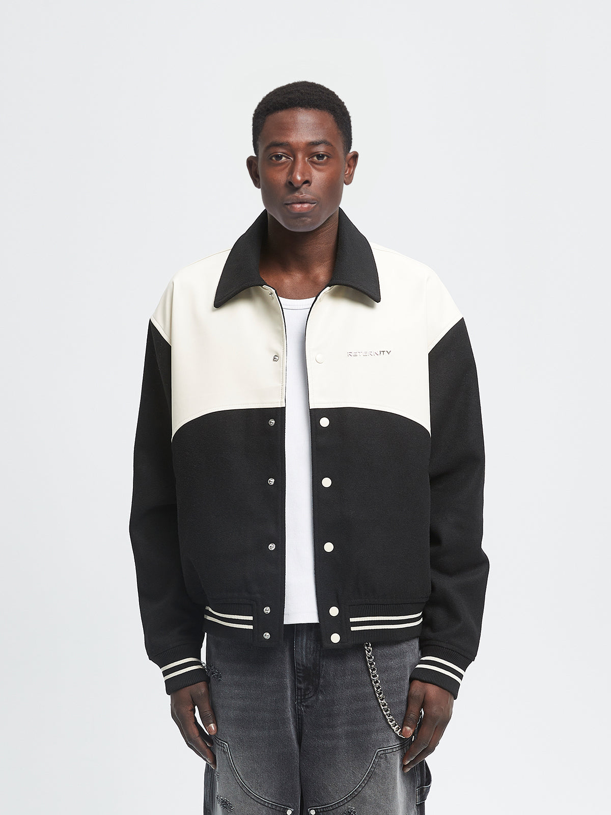 SIGNE VARSITY JACKET - CREAM/BLACK