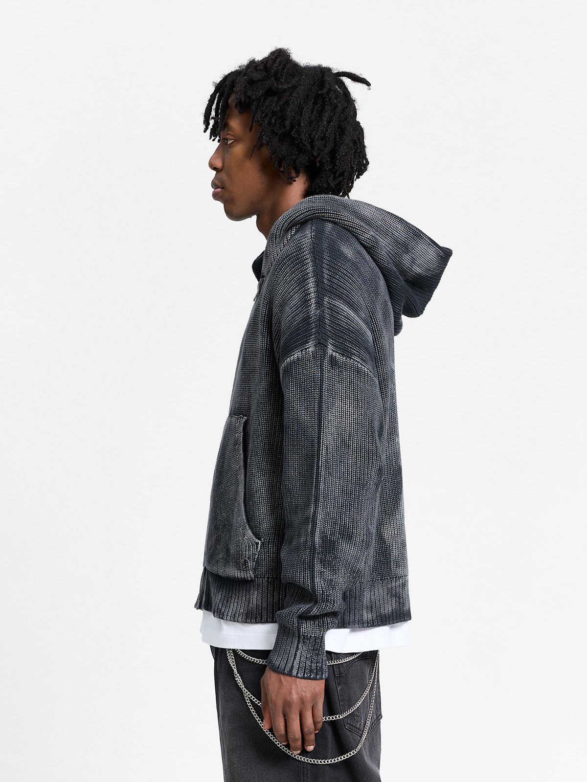 ESSENTIAL KNIT ZIP-HOODIE - ACID BLACK