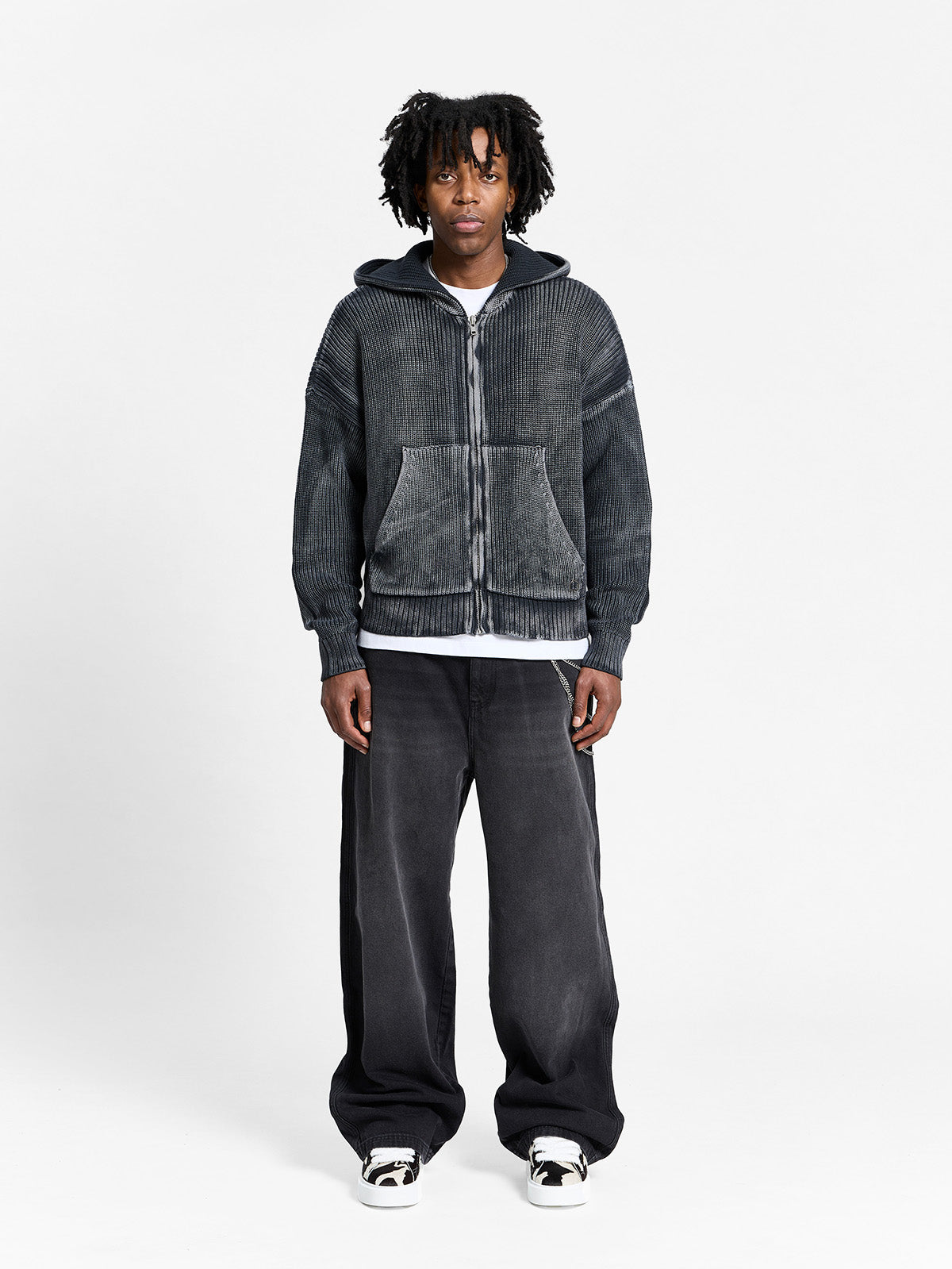 ESSENTIAL KNIT ZIP-HOODIE - ACID BLACK