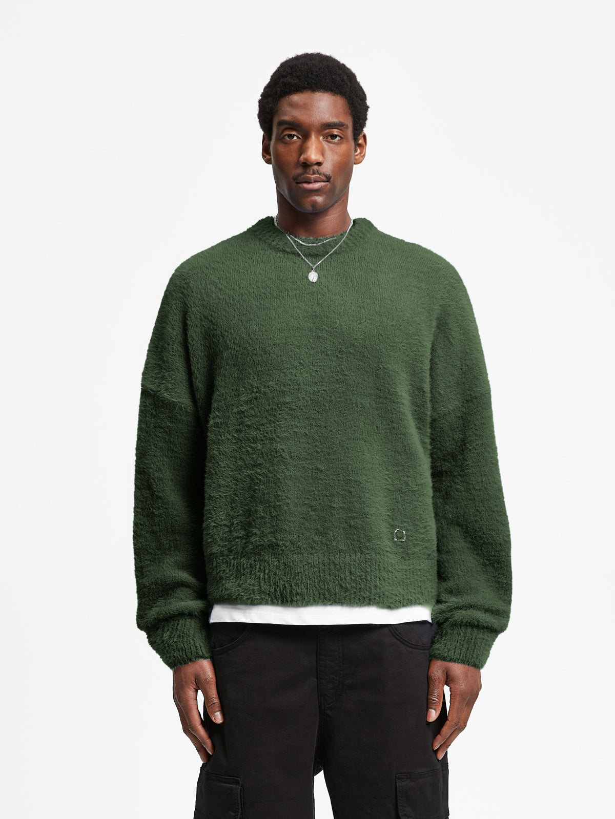 ESSENTIAL FURRY KNIT SWEATER -  DARKGREEN