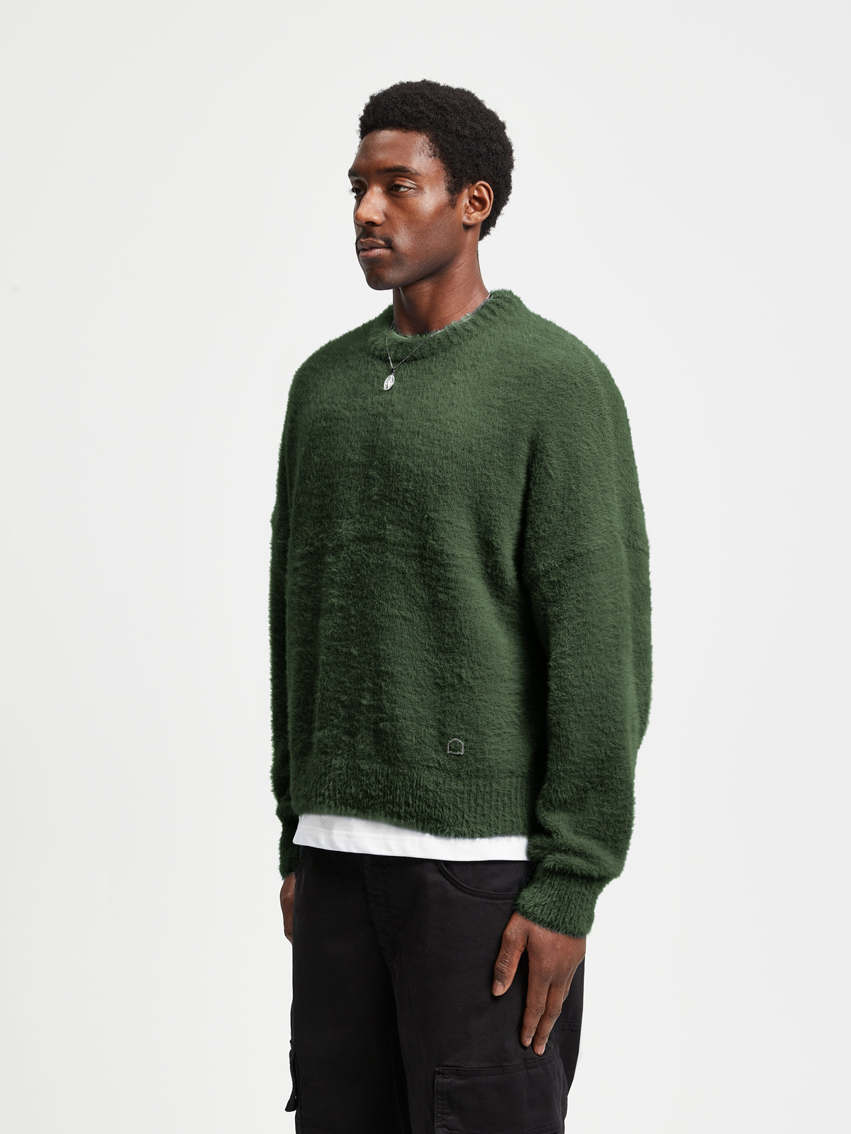 ESSENTIAL FURRY KNIT SWEATER -  DARKGREEN