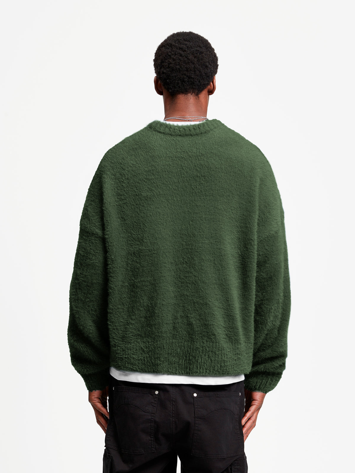 ESSENTIAL FURRY KNIT SWEATER -  DARKGREEN