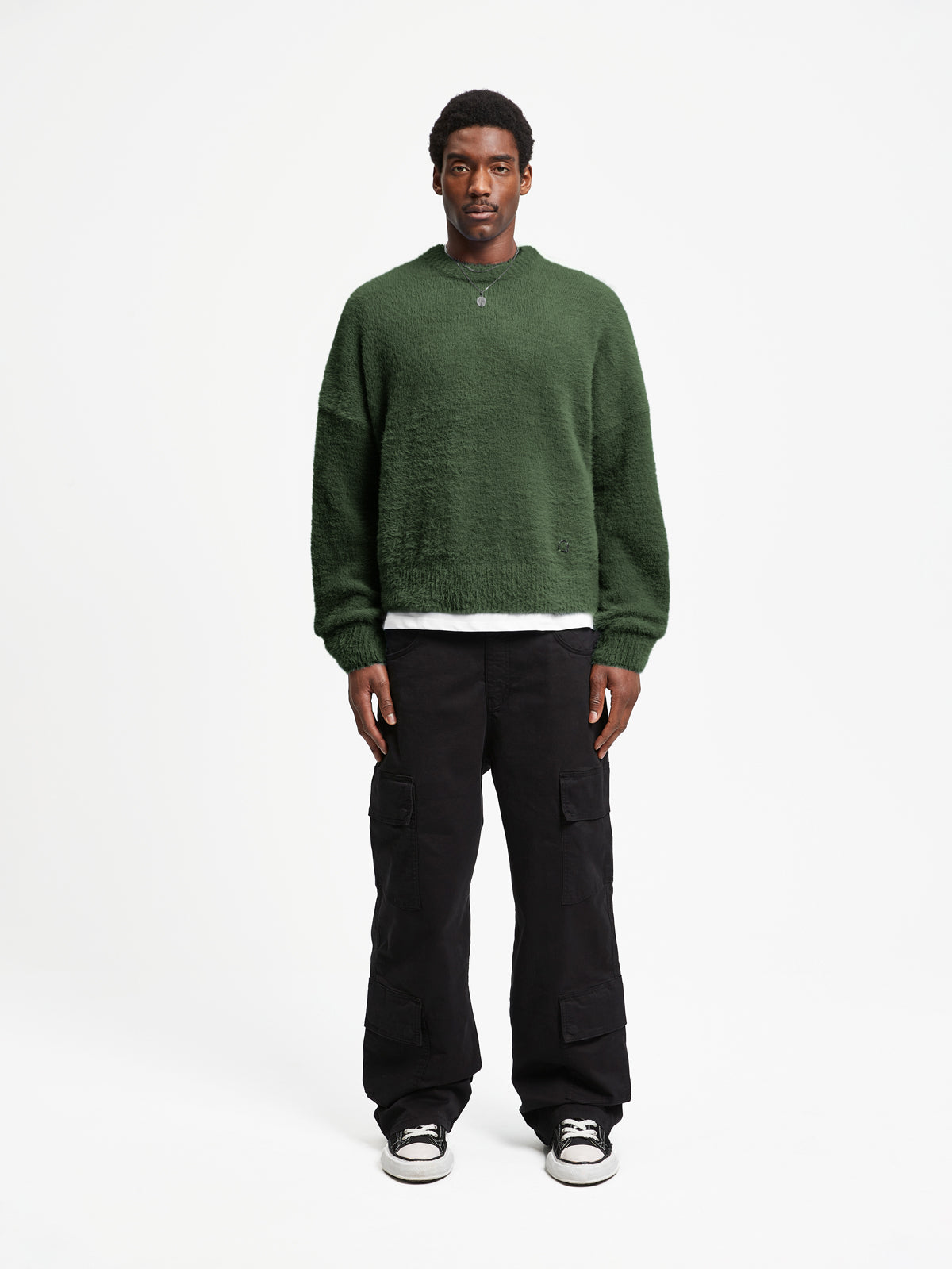 ESSENTIAL FURRY KNIT SWEATER -  DARKGREEN