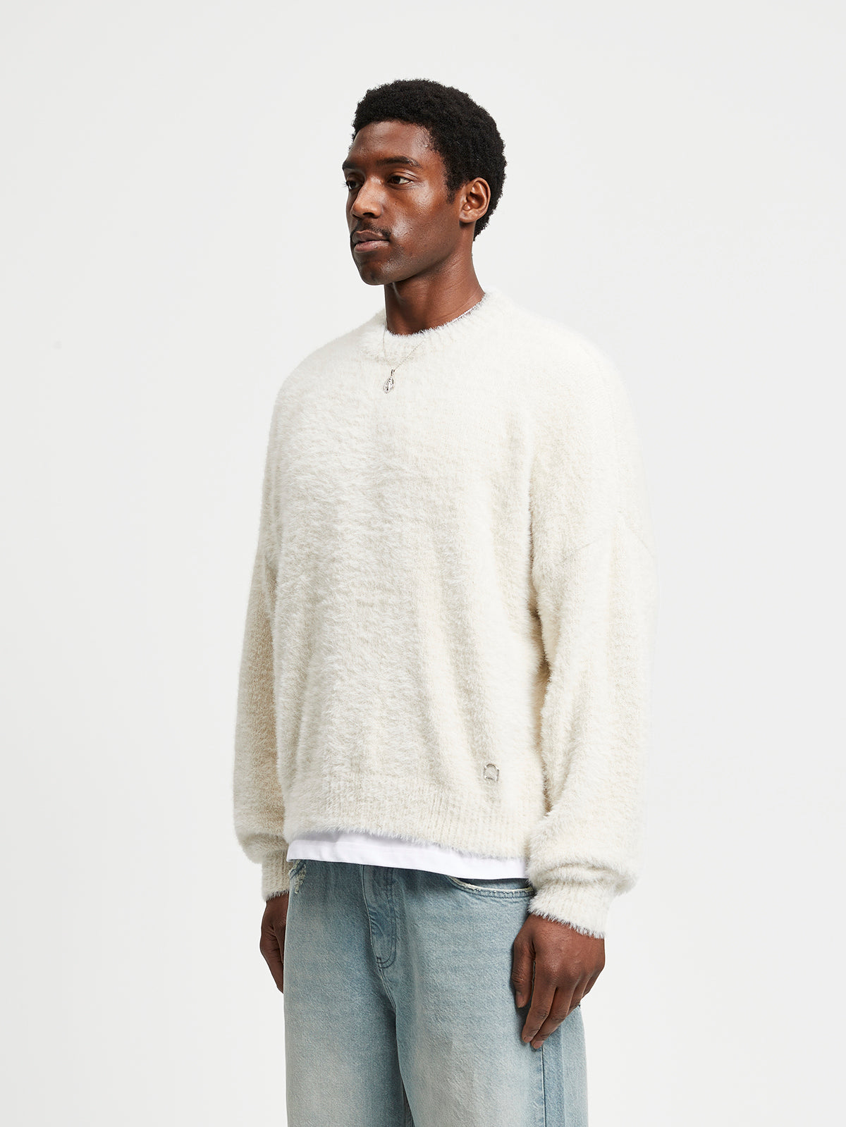 ESSENTIAL FURRY KNIT SWEATER - CREAM