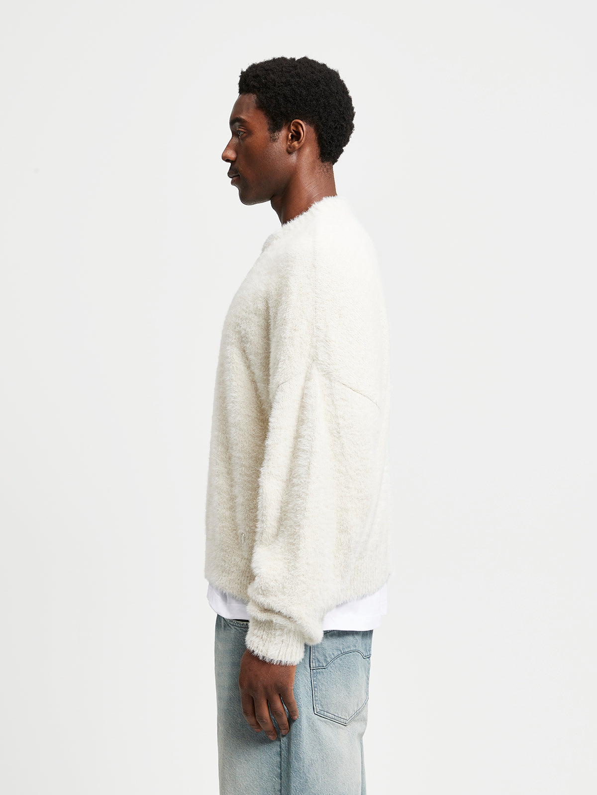 ESSENTIAL FURRY KNIT SWEATER - CREAM