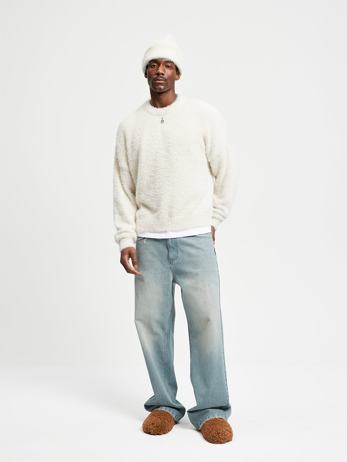 ESSENTIAL FURRY KNIT SWEATER - CREAM