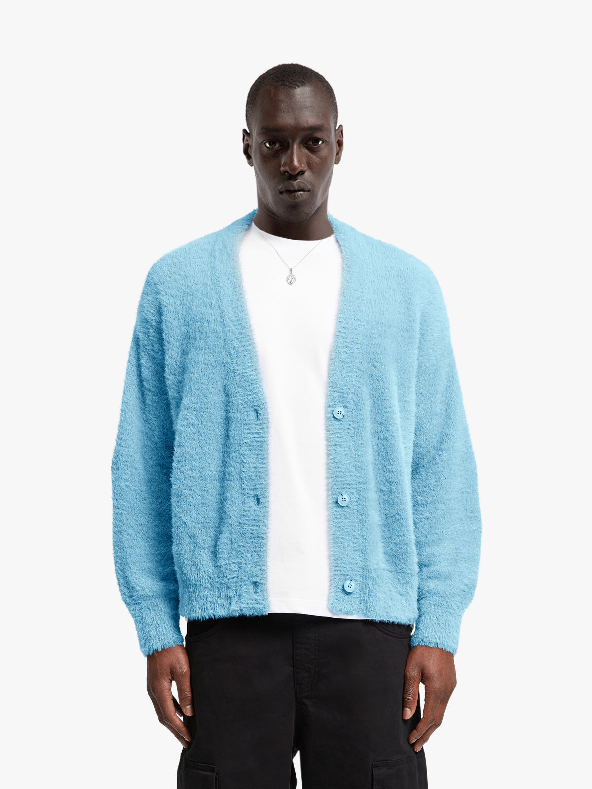 ESSENTIAL FURRY KNIT CARDIGAN - LIGHT BLUE
