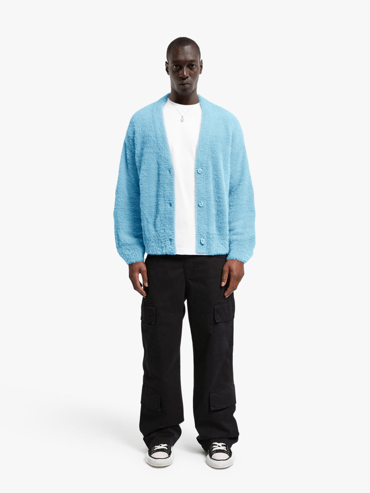 ESSENTIAL FURRY KNIT CARDIGAN - LIGHT BLUE