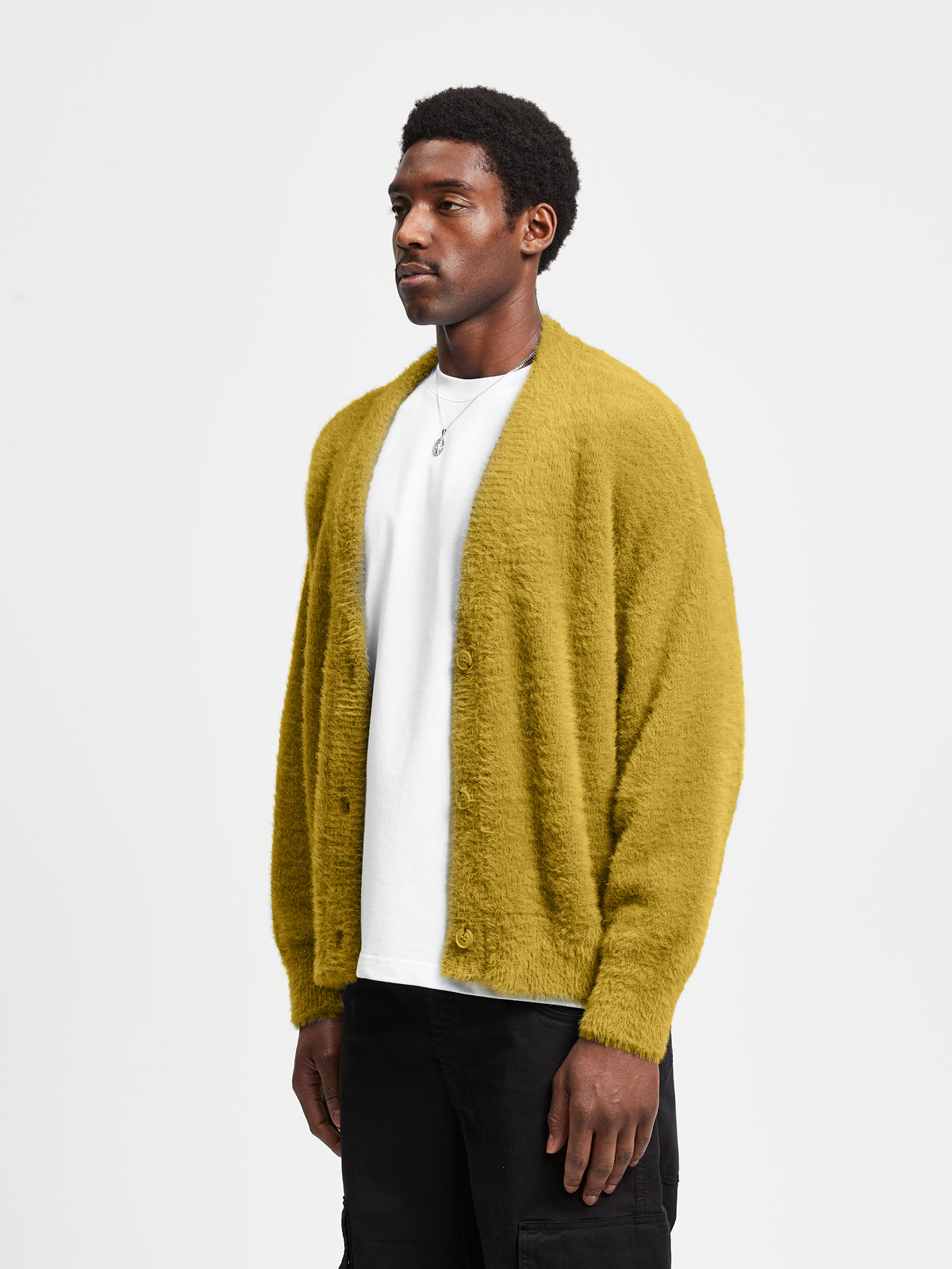 ESSENTIAL FURRY KNIT CARDIGAN - MUSTARD