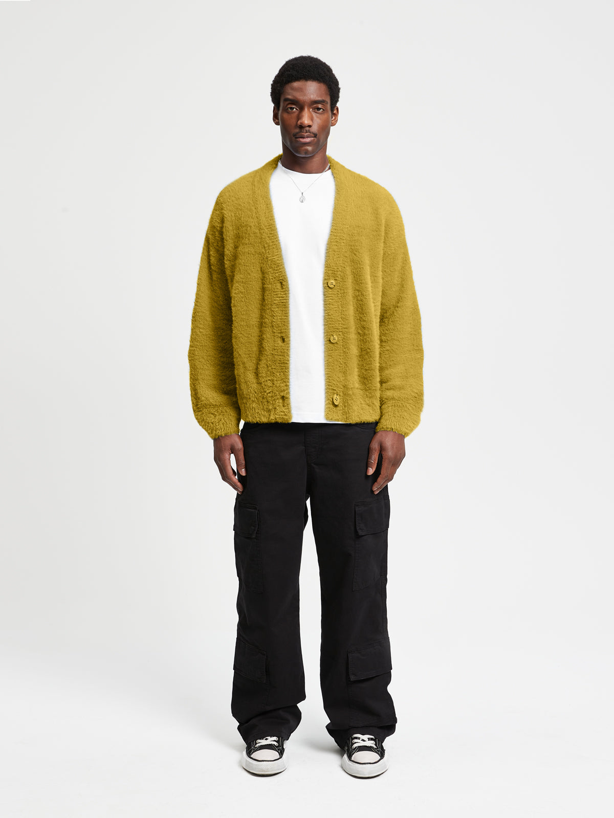 ESSENTIAL FURRY KNIT CARDIGAN - MUSTARD