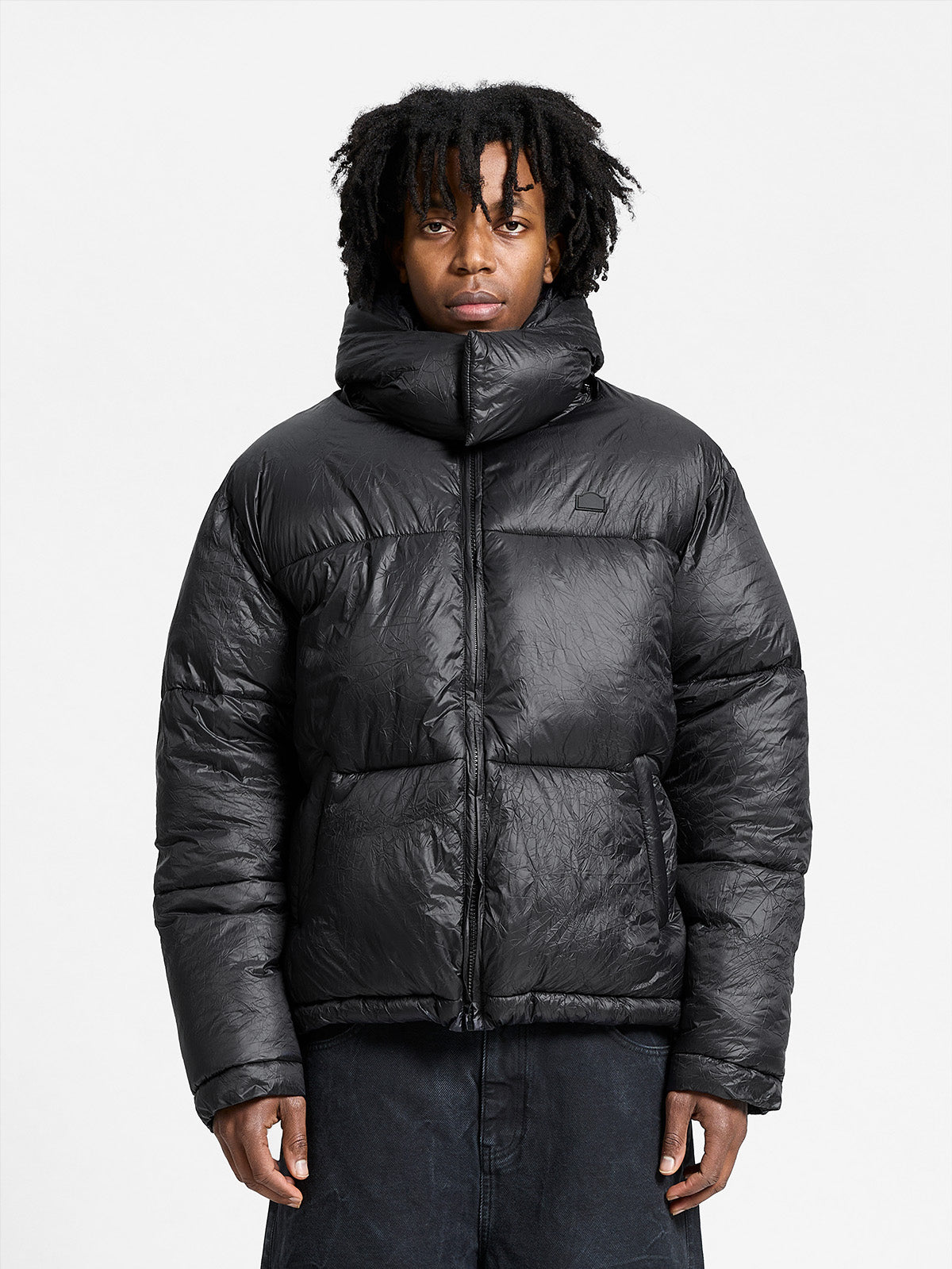 WRINKLED PUFFER JACKET - BLACK