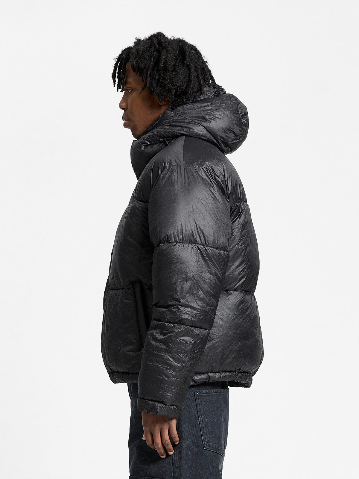WRINKLED PUFFER JACKET - BLACK