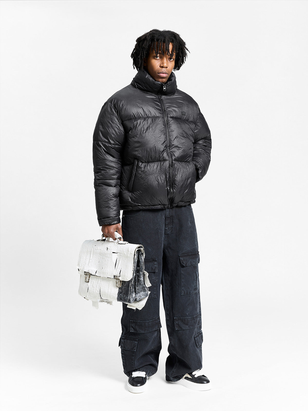 WRINKLED PUFFER JACKET - BLACK