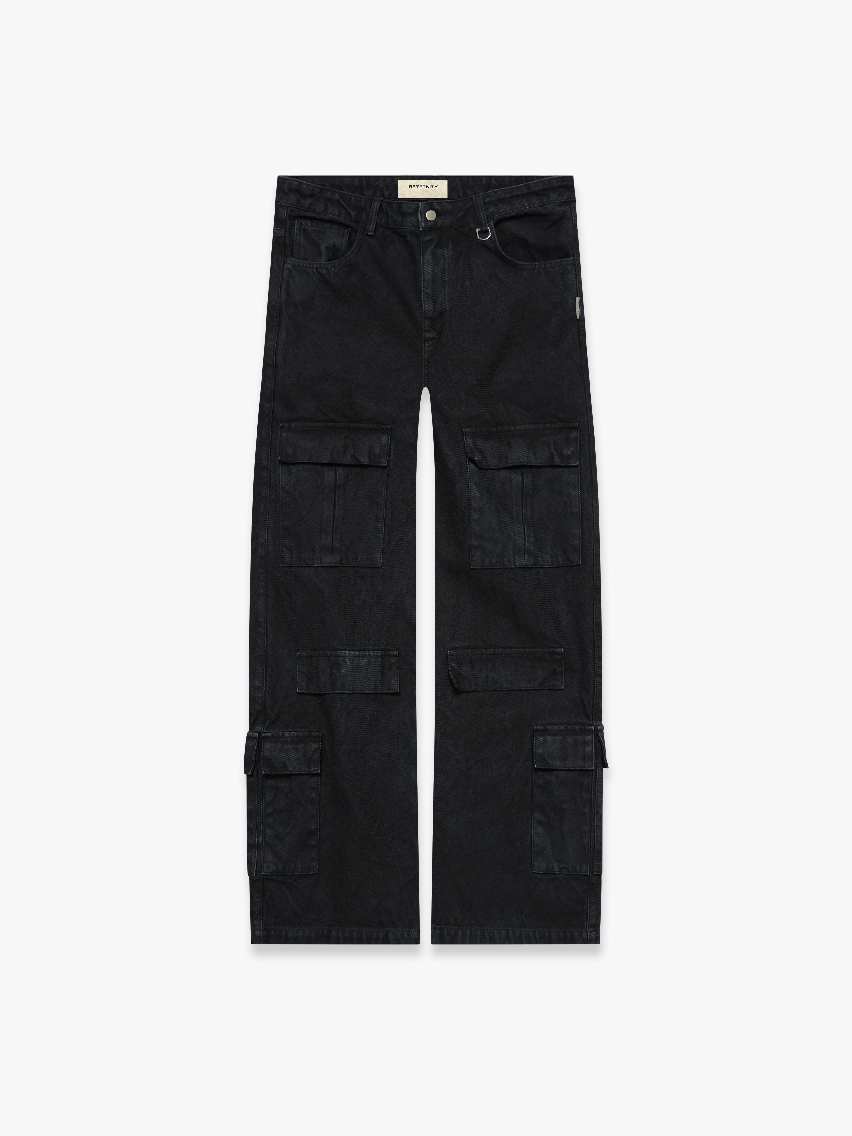 WRINKLED CANVAS CARGO PANTS - BLACK