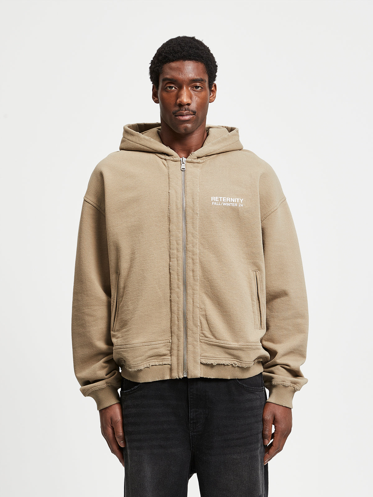 RIBBED ZIP-HOODIE - TAUPE