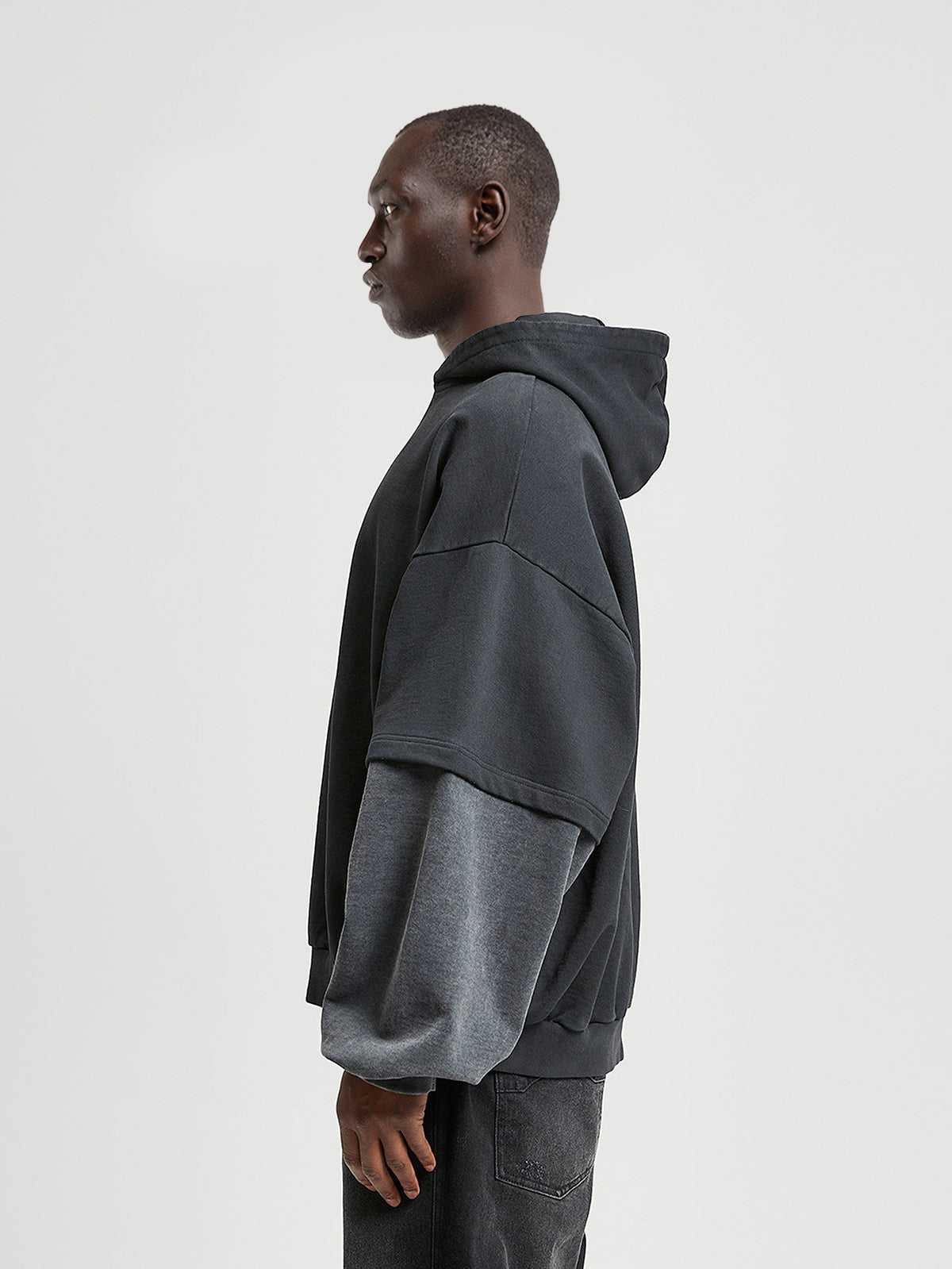 DOUBLE SLEEVE HOODIE - WASHED GREY