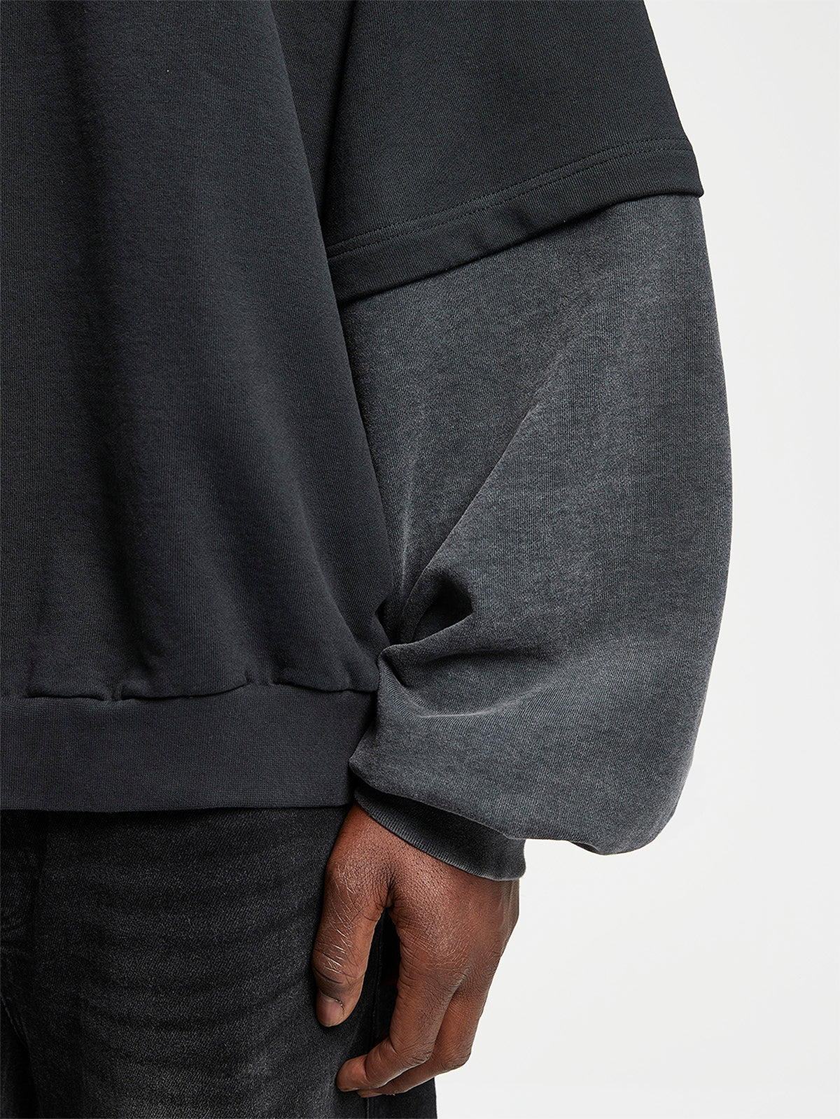 DOUBLE SLEEVE HOODIE - WASHED GREY