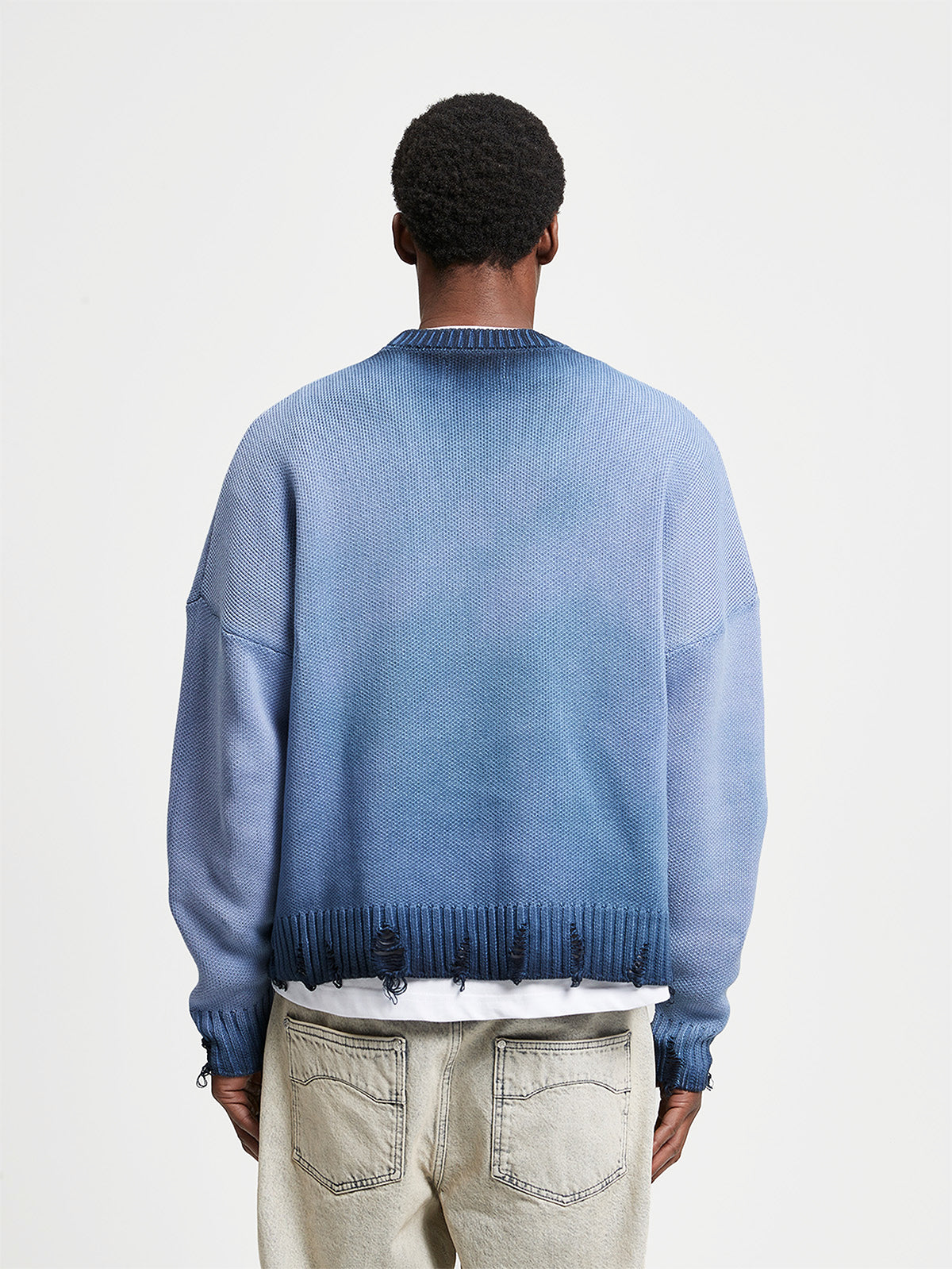 OIL WASHED KNIT SWEATER - BLUE