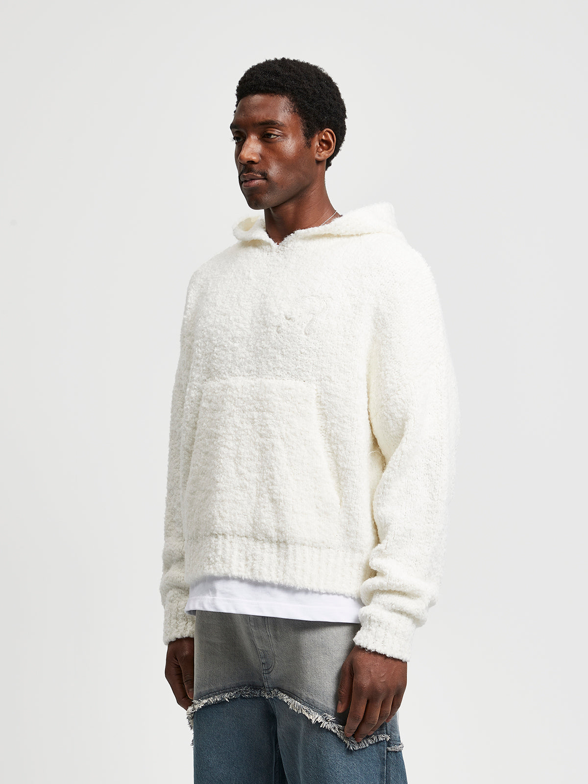 BOUCLÉ KNIT HOODIE - CREAM