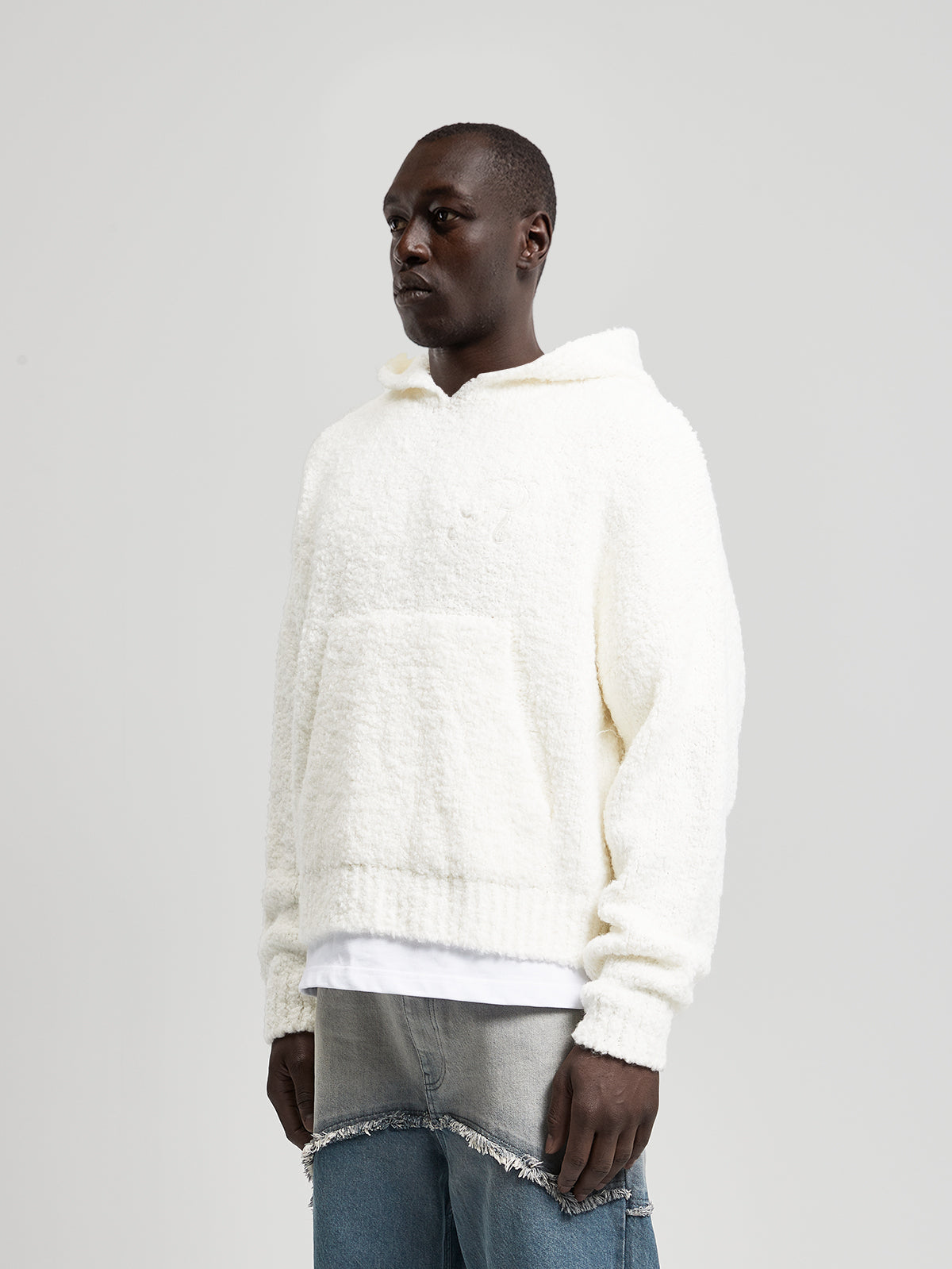 BOUCLÉ KNIT HOODIE - CREAM