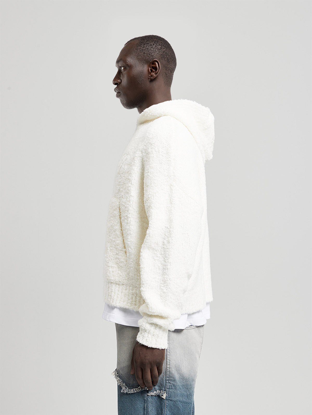 BOUCLÉ KNIT HOODIE - CREAM