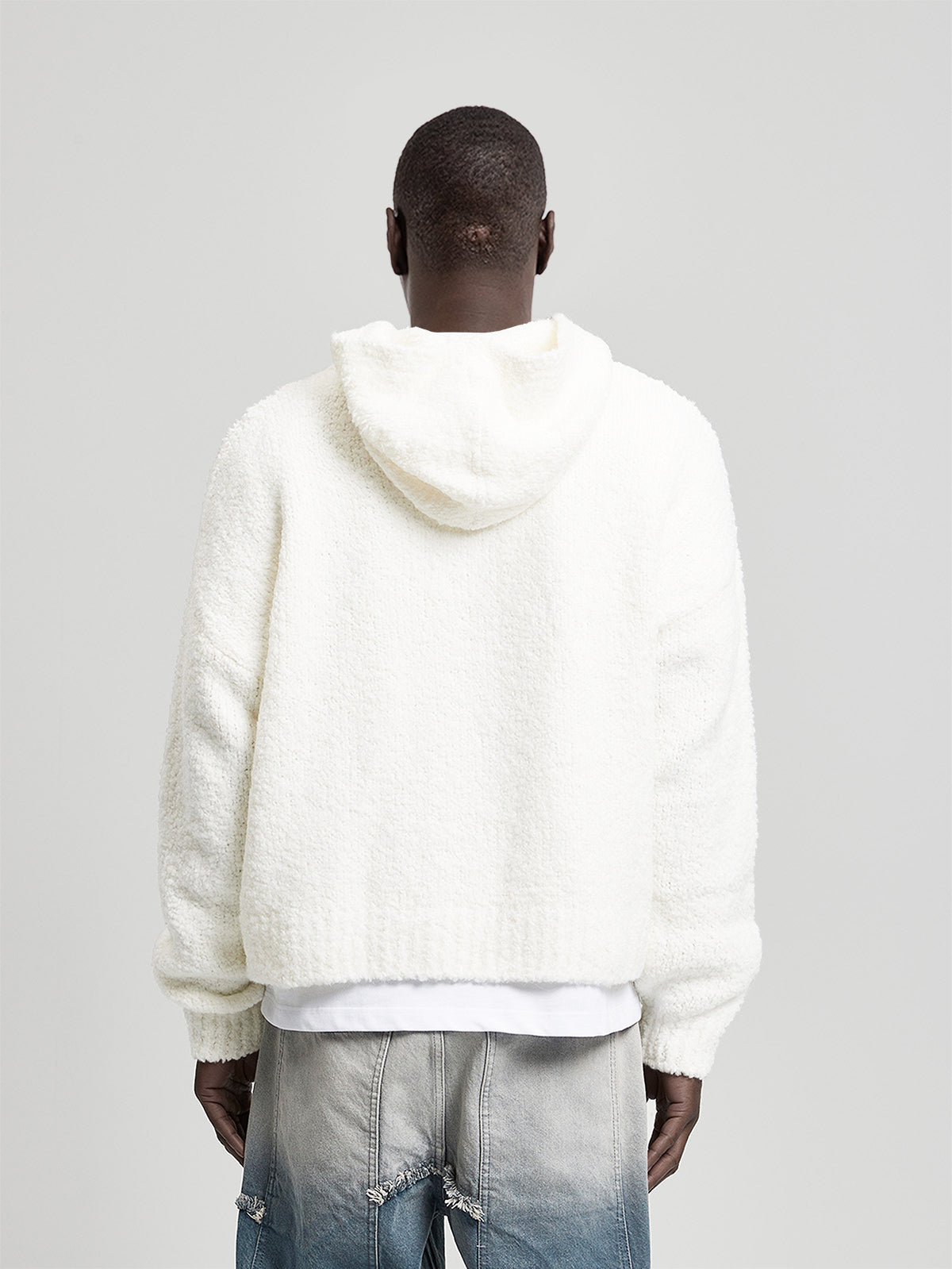 BOUCLÉ KNIT HOODIE - CREAM