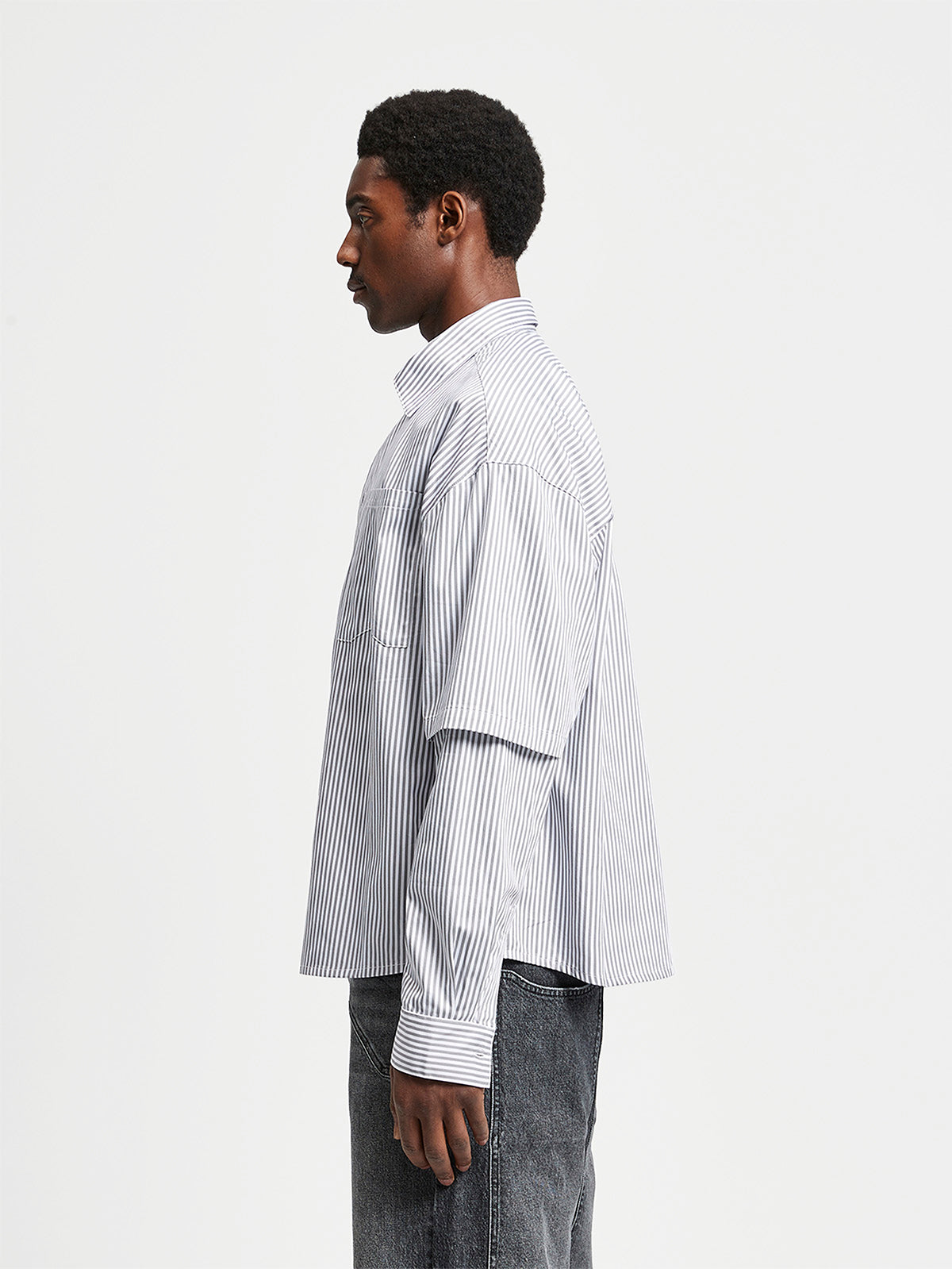 DOUBLE SLEEVE BUTTON SHIRT - WHITE/GREY