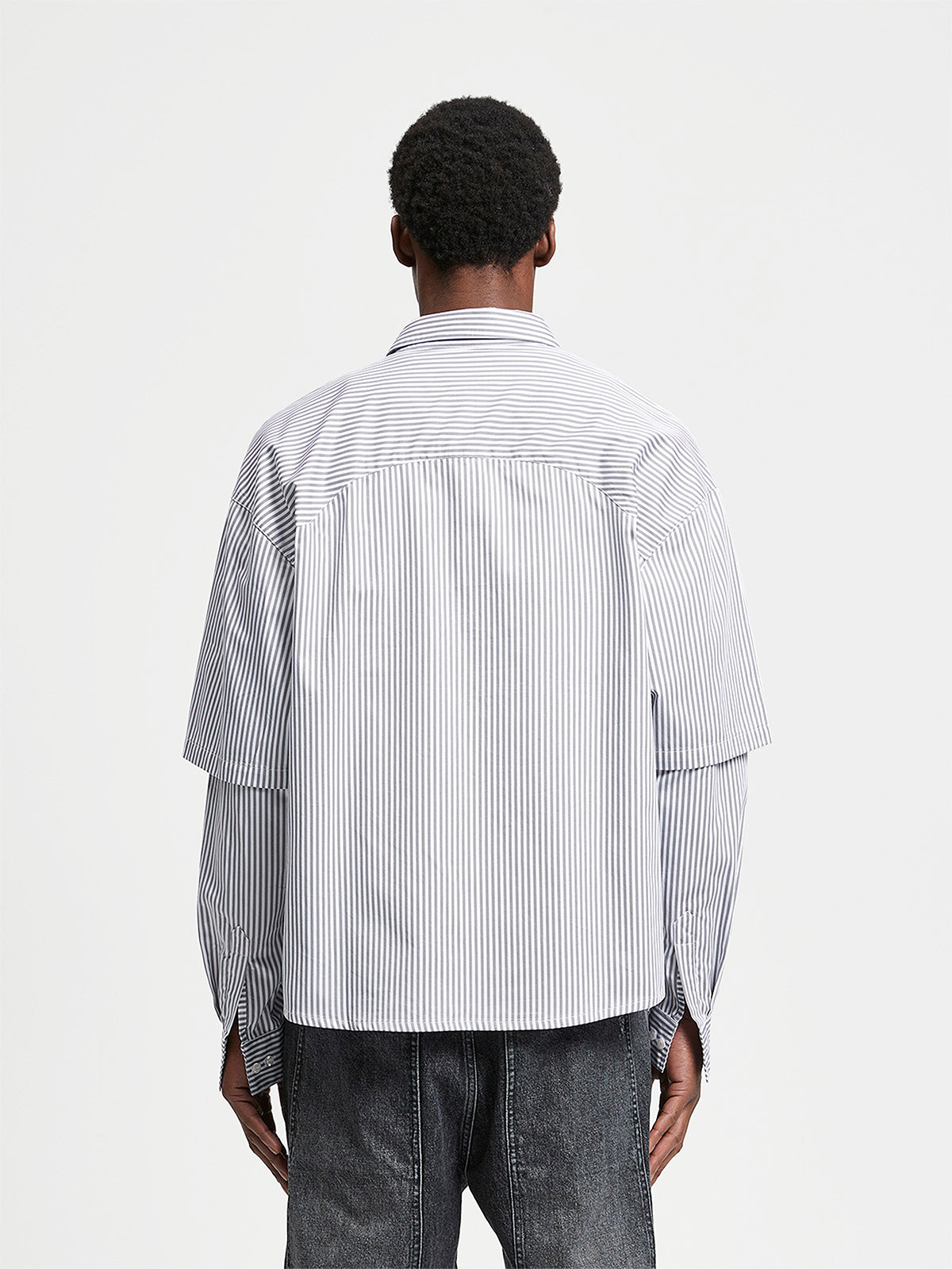 DOUBLE SLEEVE BUTTON SHIRT - WHITE/GREY