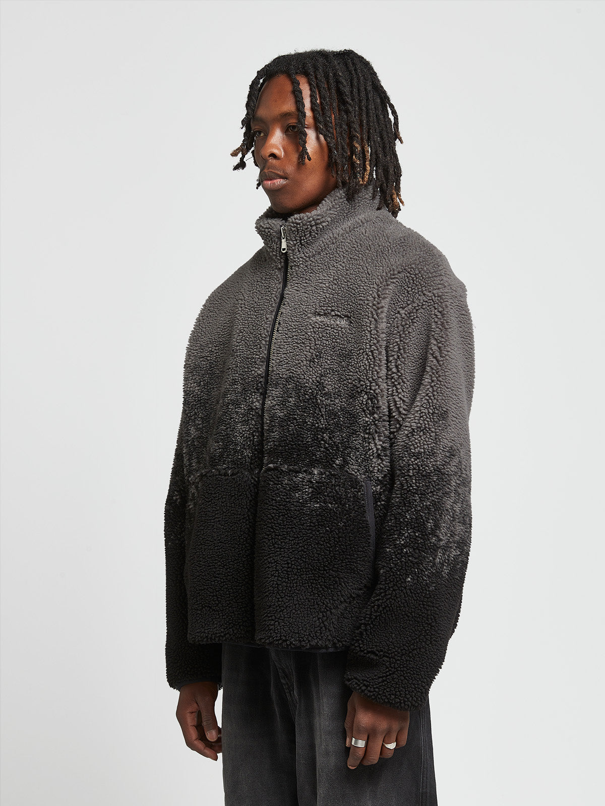 SPRAYED FLEECE JACKET - BLACK/GREY