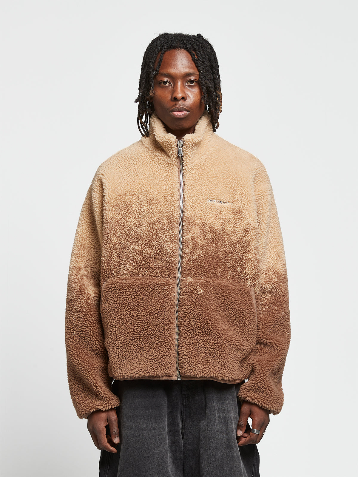 SPRAYED FLEECE JACKET -  BROWN/TAUPE