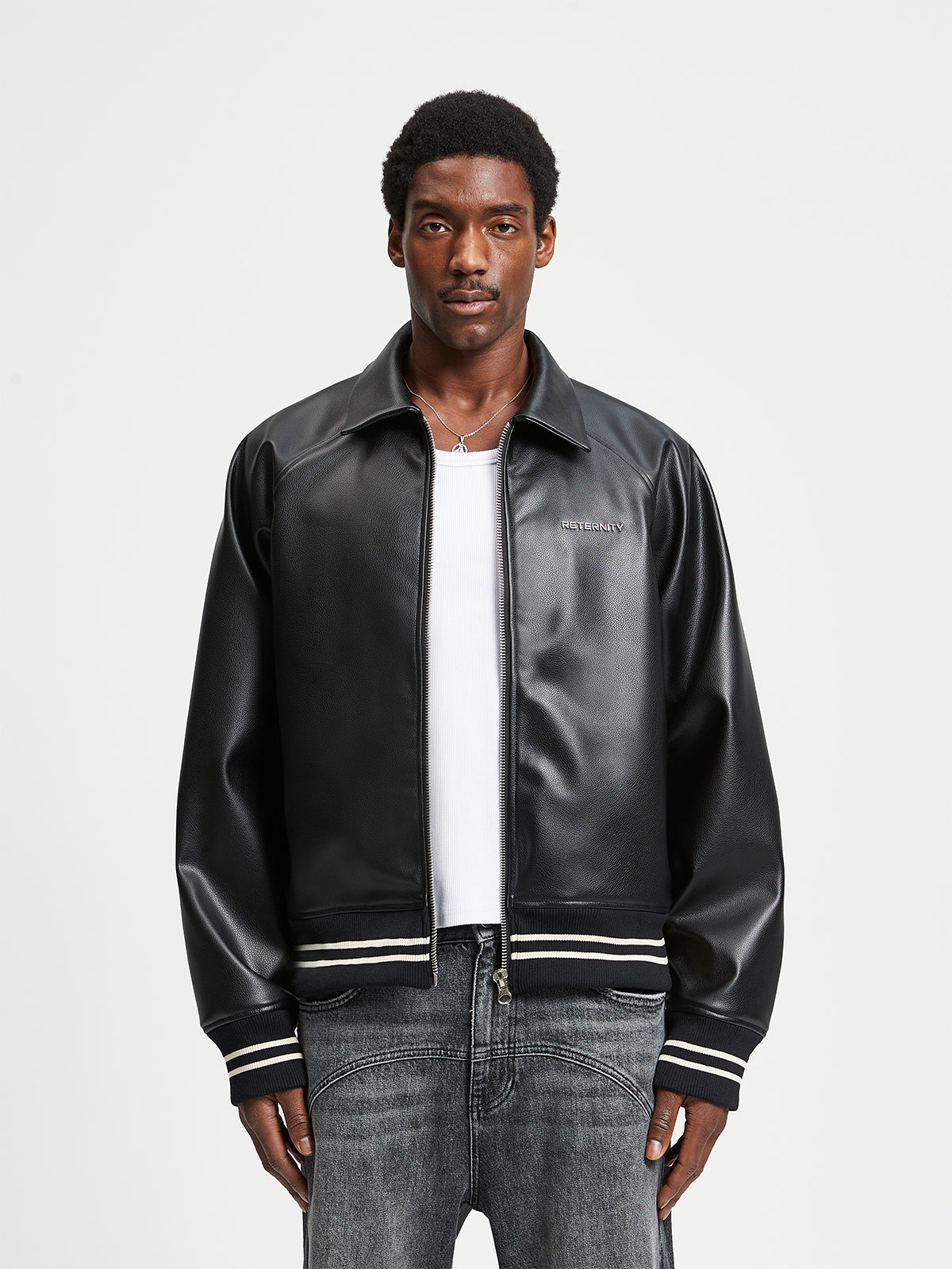 LEATHER BOMBER JACKET - BLACK