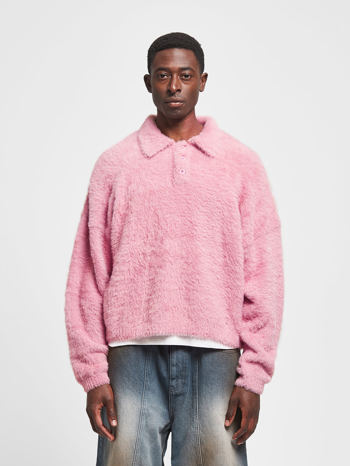 RIVOLI FURRY POLO KNIT - PINK