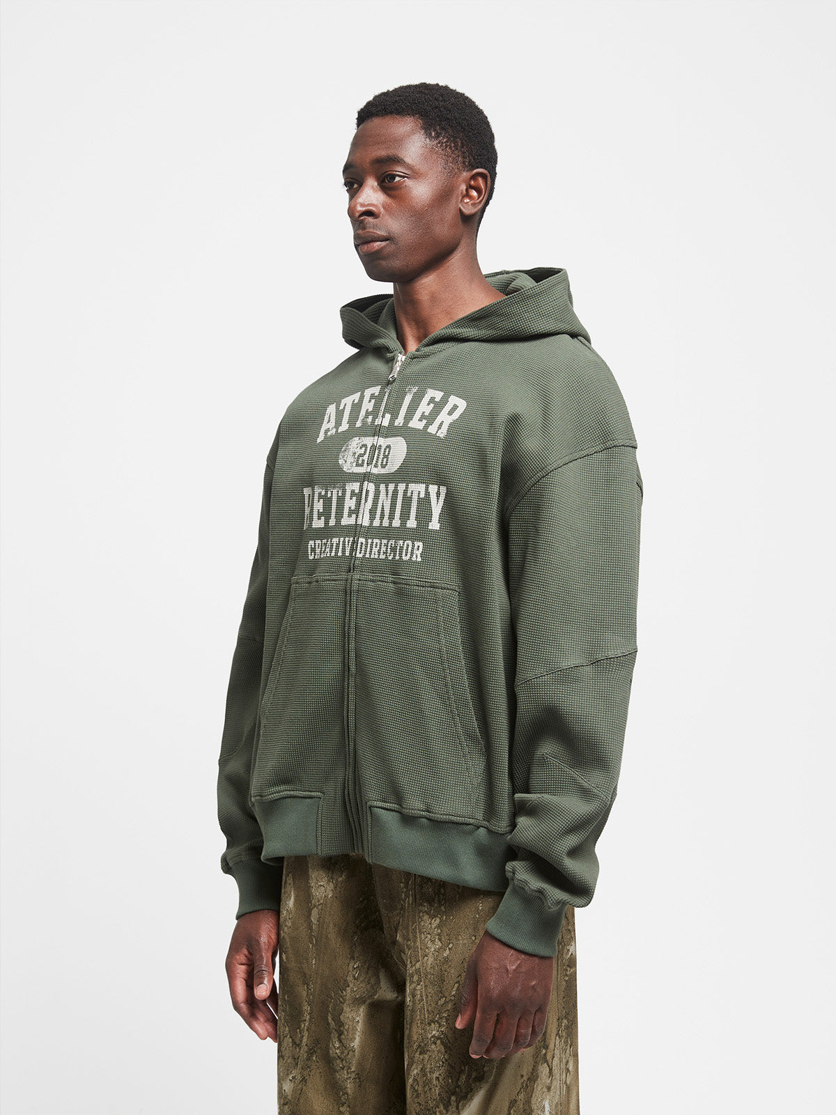 WAFFLE ZIP HOODIE - GREEN