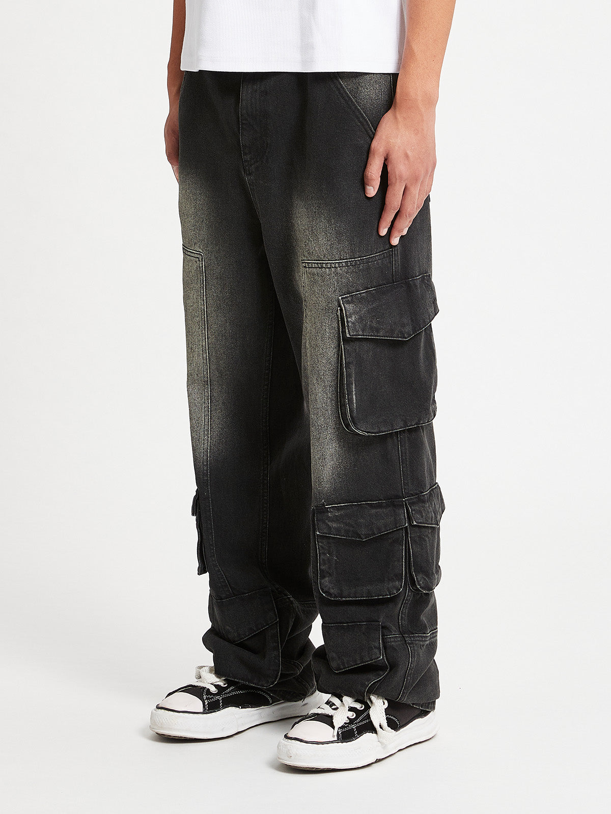 MULTIPOCKET CARGO DENIM - WASHED BLACK