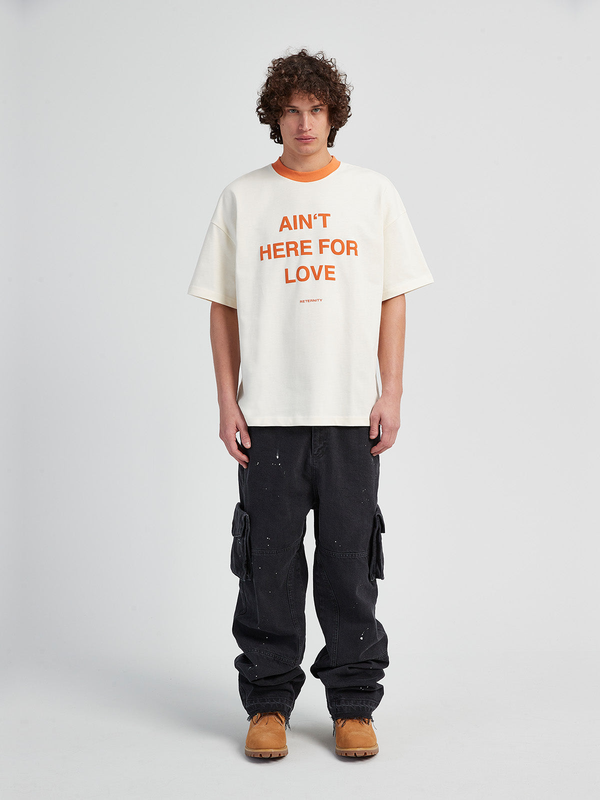 T-SHIRT 'AIN'T HERE FOR LOVE' - CREAM/ORANGE