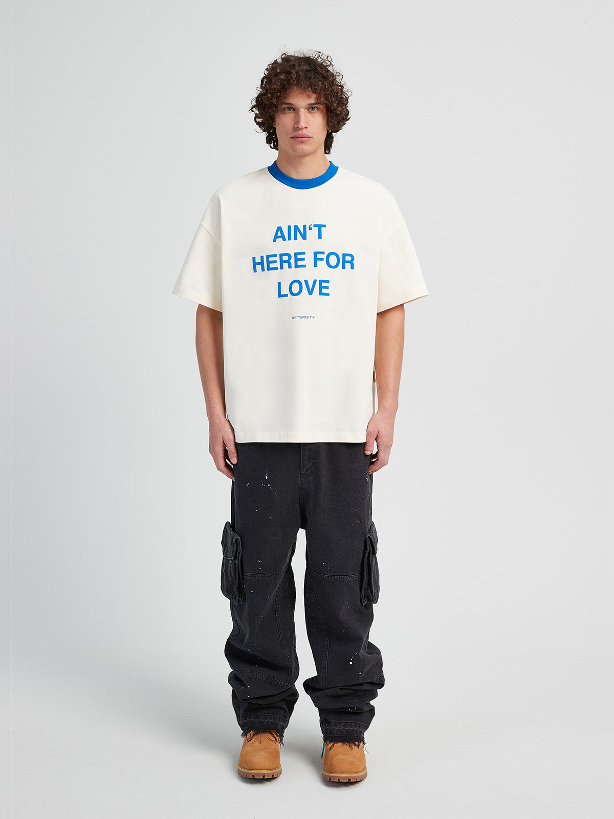 T-SHIRT 'AIN'T HERE FOR LOVE' - CREAM/BLUE