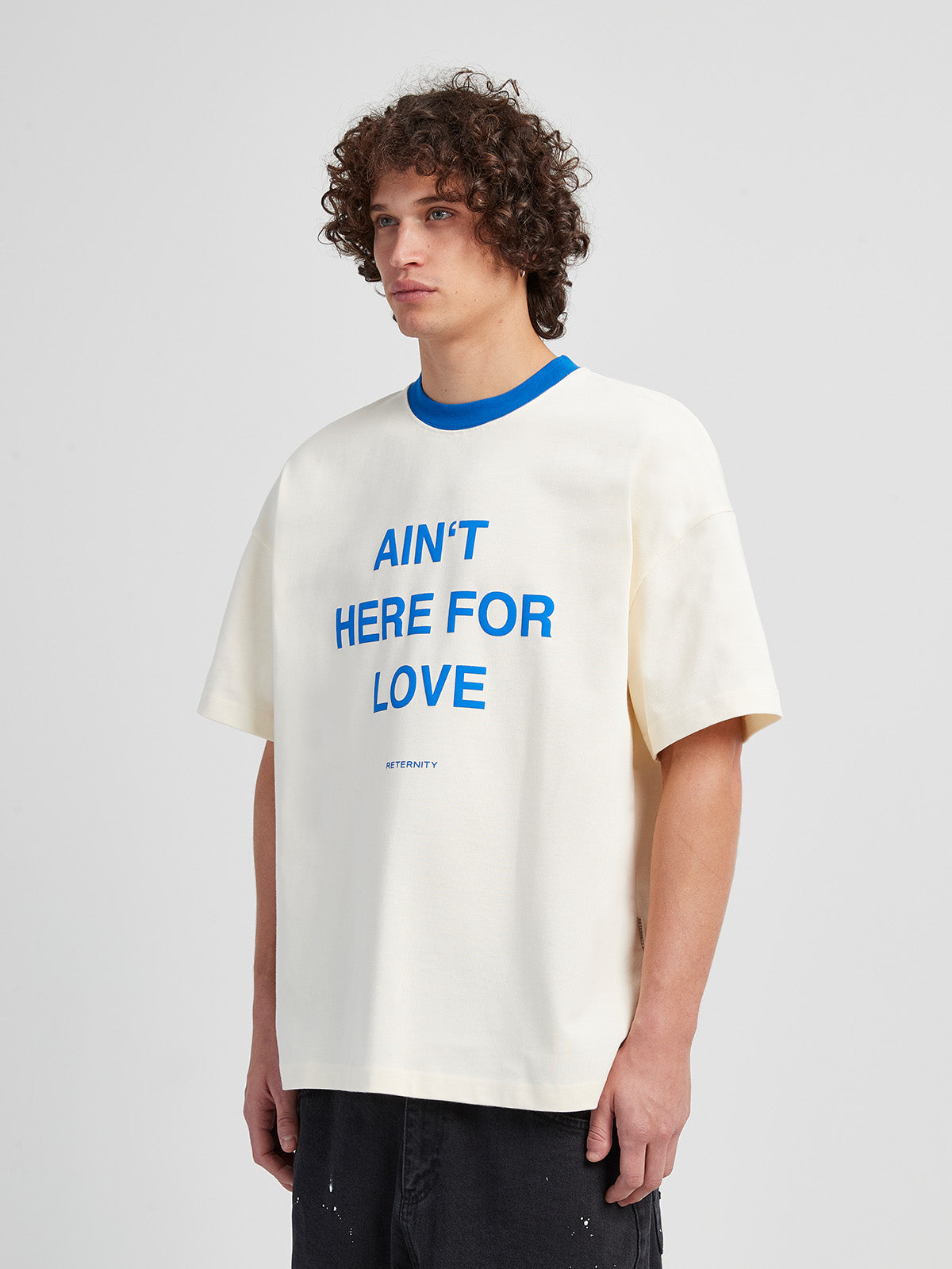 T-SHIRT 'AIN'T HERE FOR LOVE' - CREAM/BLUE