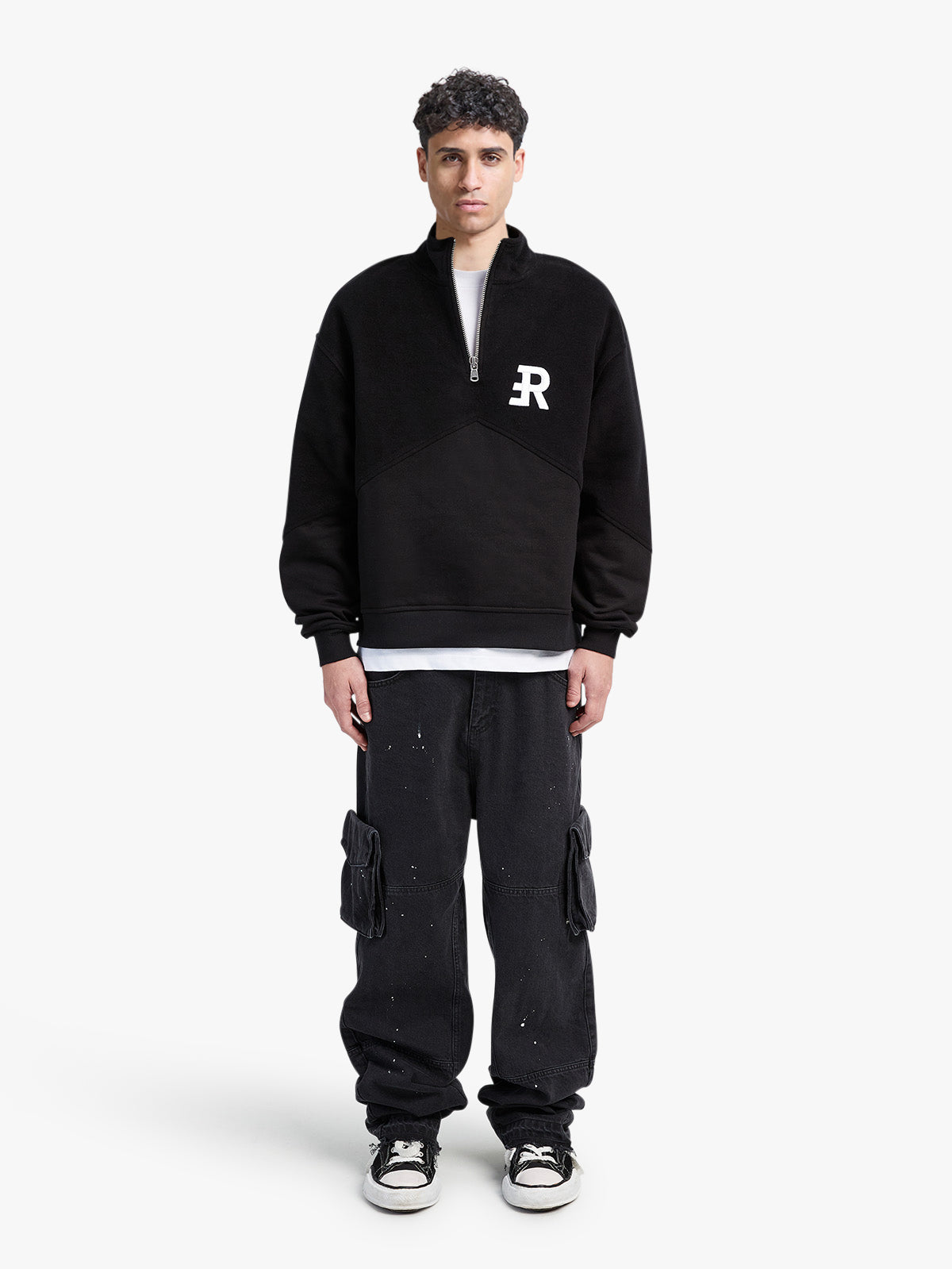 INSIDE OUT HALF ZIP HOODIE - BLACK