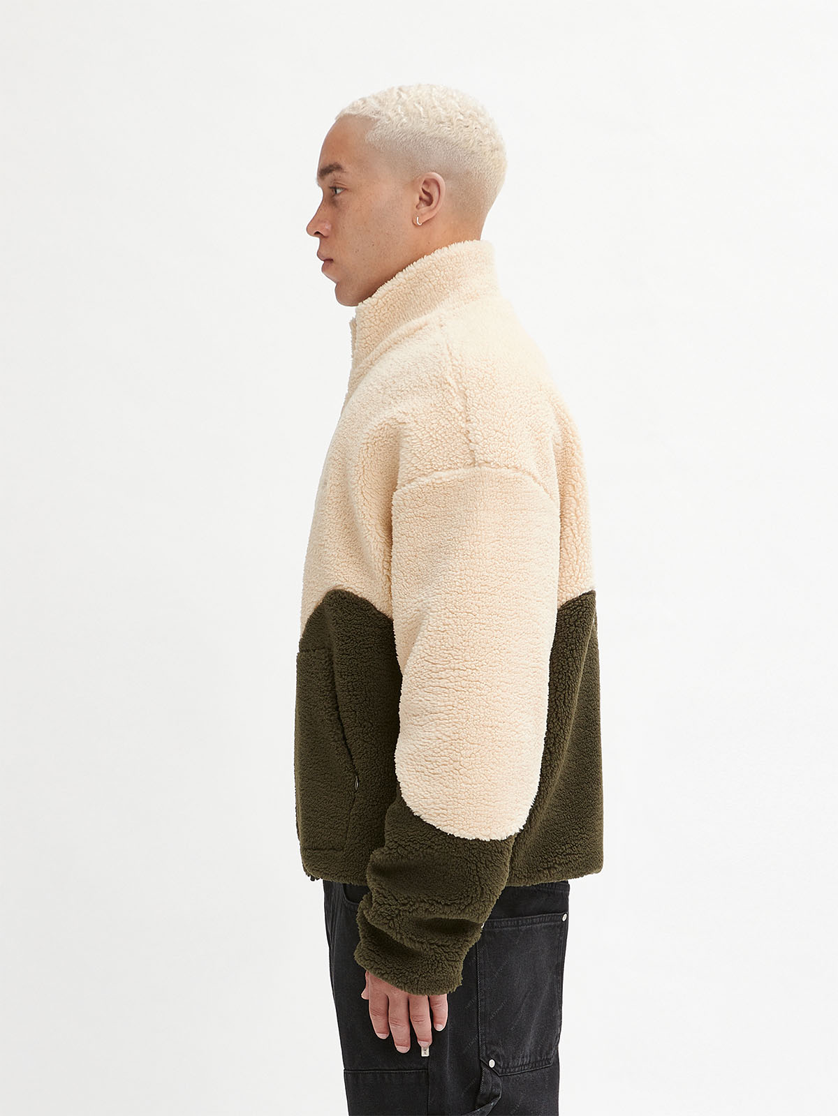 FLEECE JACKET - CREAM/OLIV