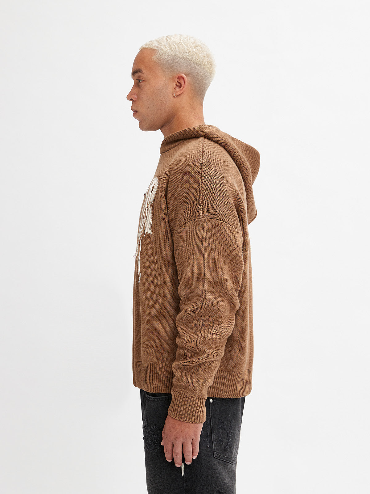 KNIT HOODIE - BROWN