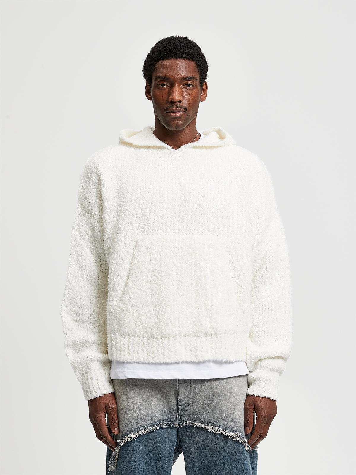 BOUCLÉ KNIT HOODIE - CREAM