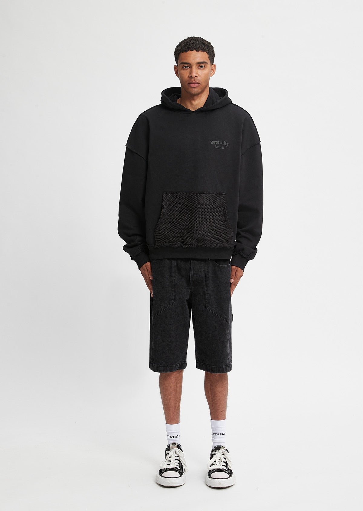 HOODIE WITH NET - BLACK