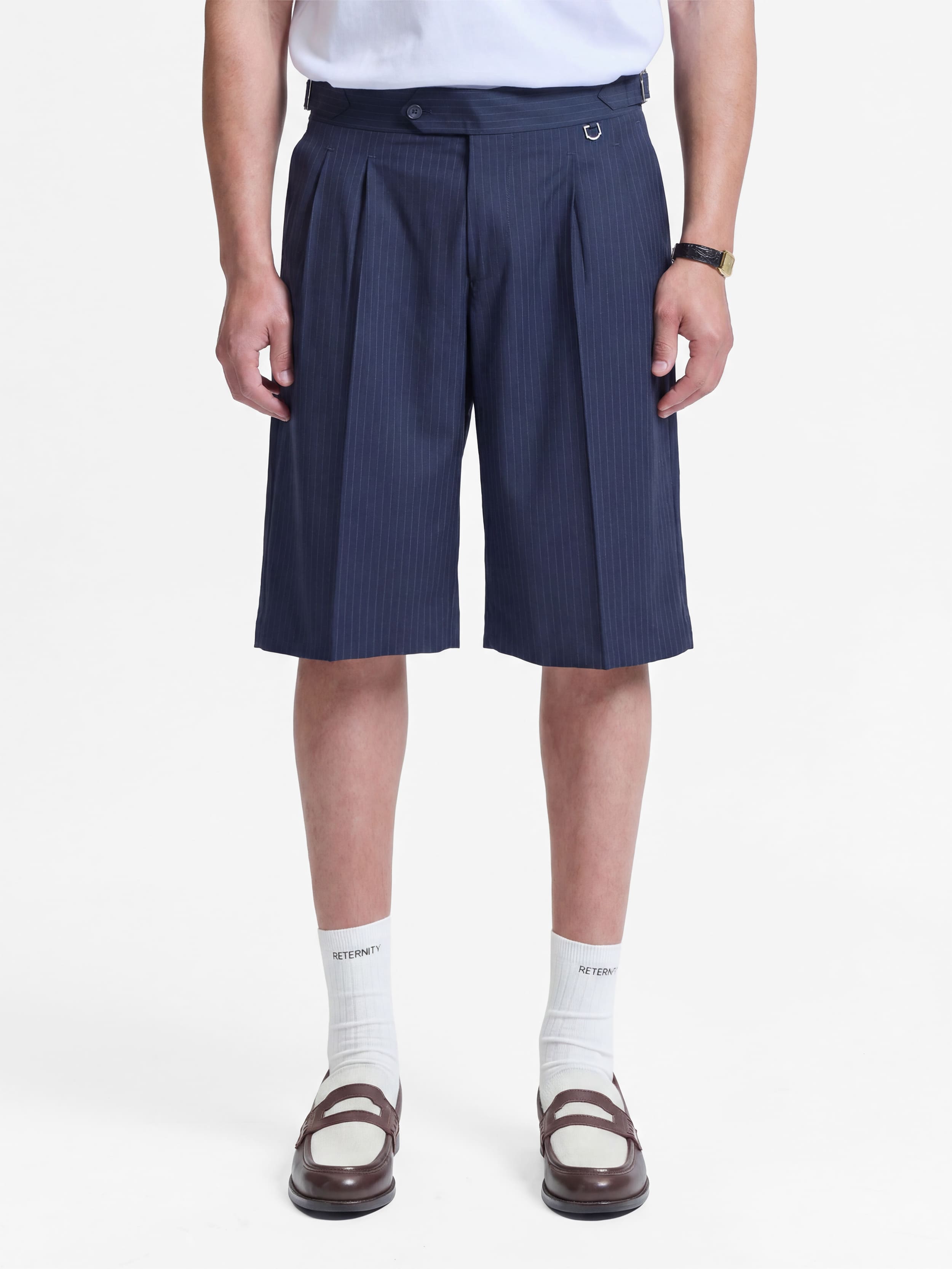 TAILORED BAGGY SHORTS - PINSTRIPE BLUE