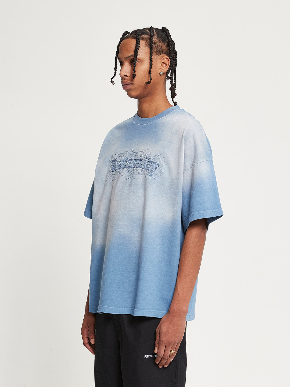 EMBROIDERED T-SHIRT - FADED BLUE-GREY