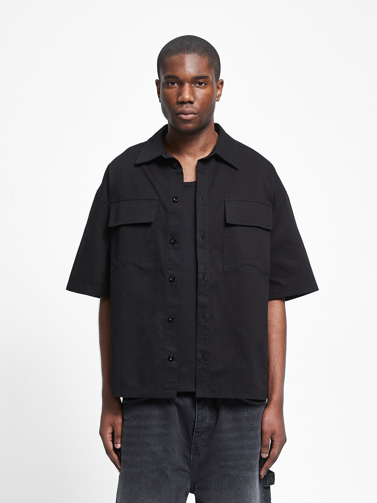 SIGNE BUTTON SHIRT - BLACK